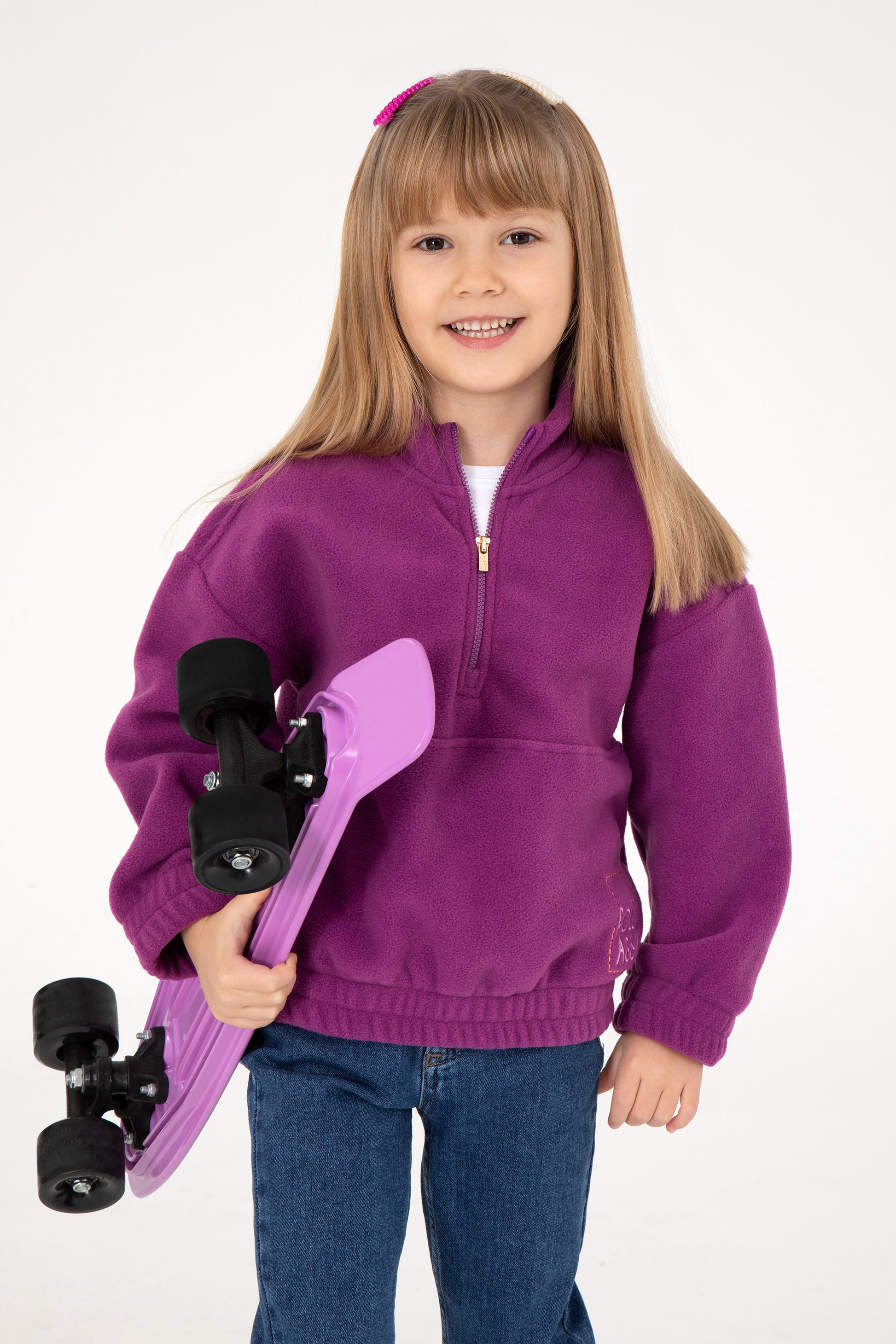 Girls' Half Zip Violet Fleece Sweatshirt