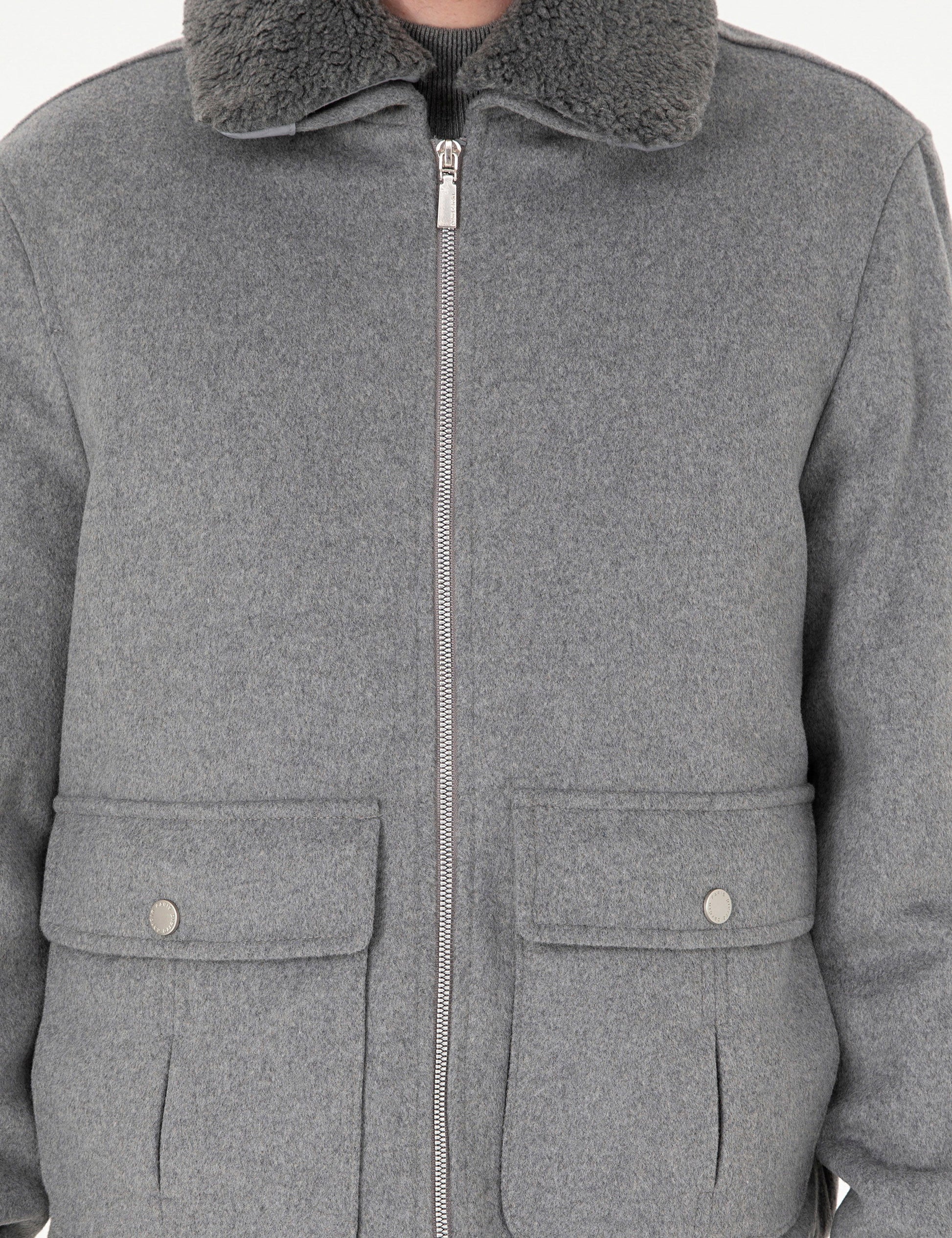 Grey Wool Blend Regular Fit Cashmere Coat