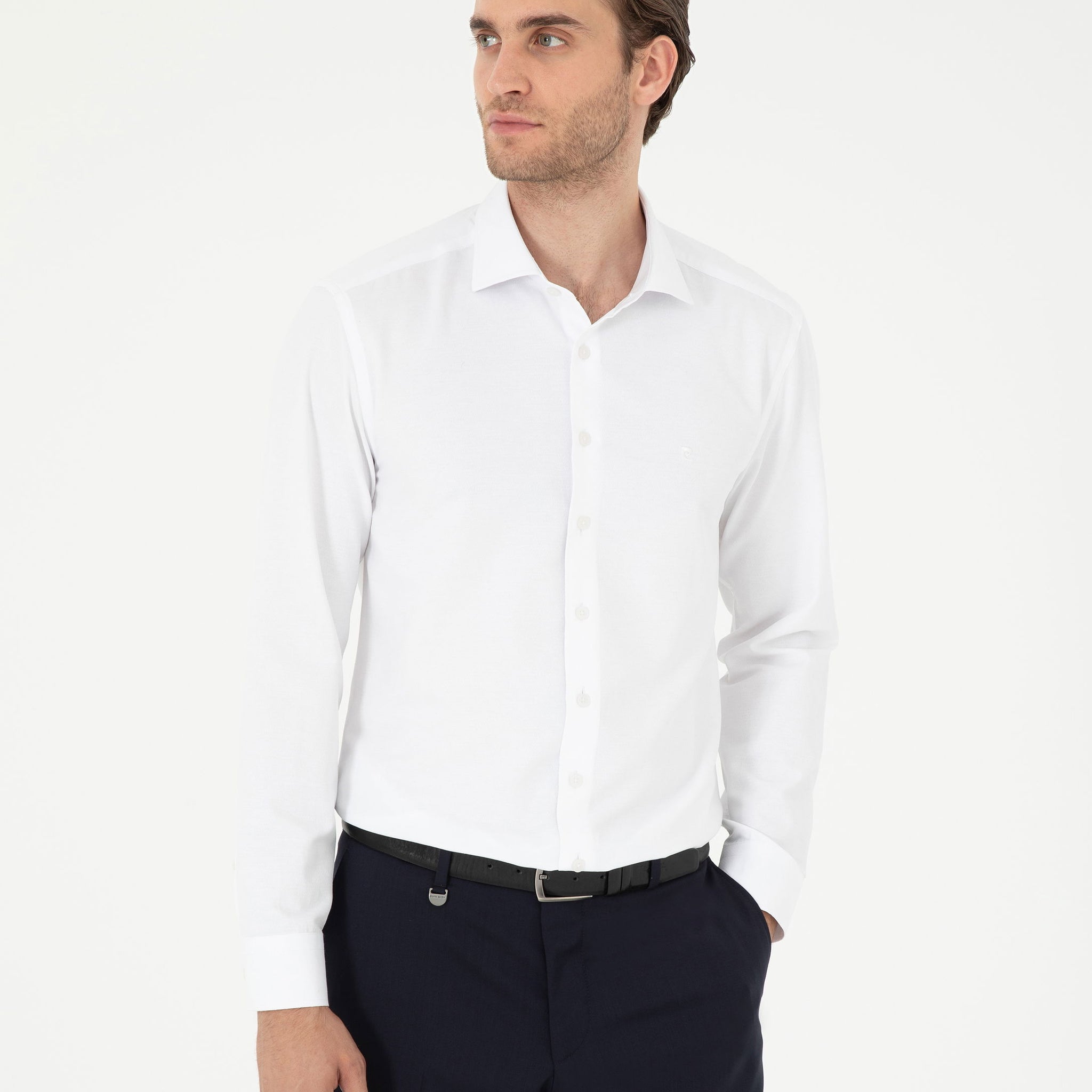 White Slim Fit Chunky Long Sleeve Shirt