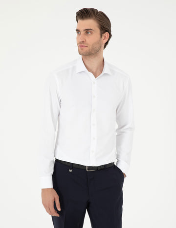 White Slim Fit Chunky Long Sleeve Shirt