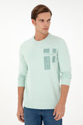 Men's Regular Fit Crew Neck Water Green Sweatshirt