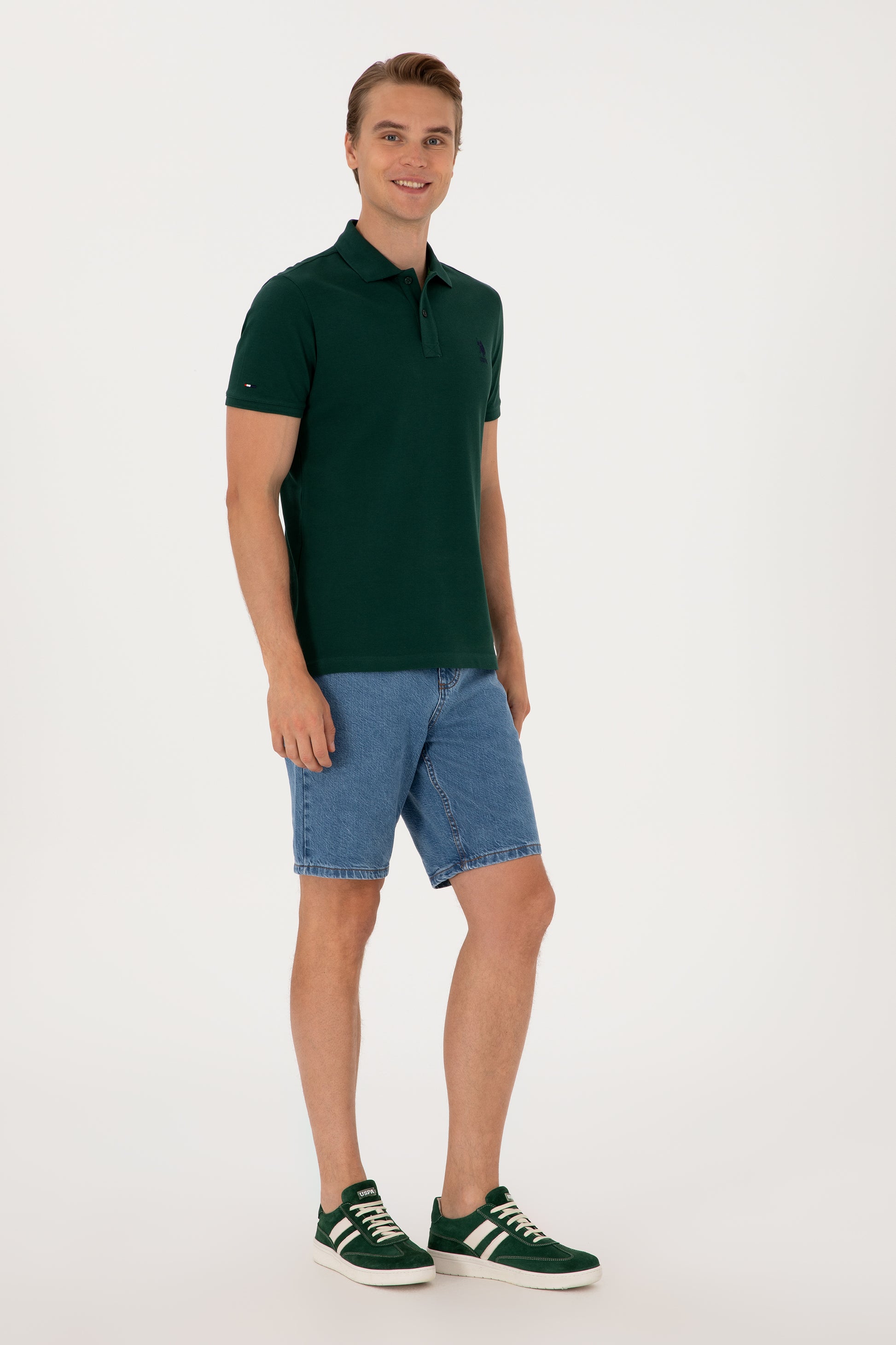Men's Slim Fit Polo Neck Dark Green Basic T-Shirt