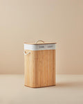 Fancy Foldable 2 Compartment Bamboo Laundry Basket Beige