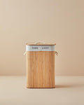 Fancy Foldable 2 Compartment Bamboo Laundry Basket Beige