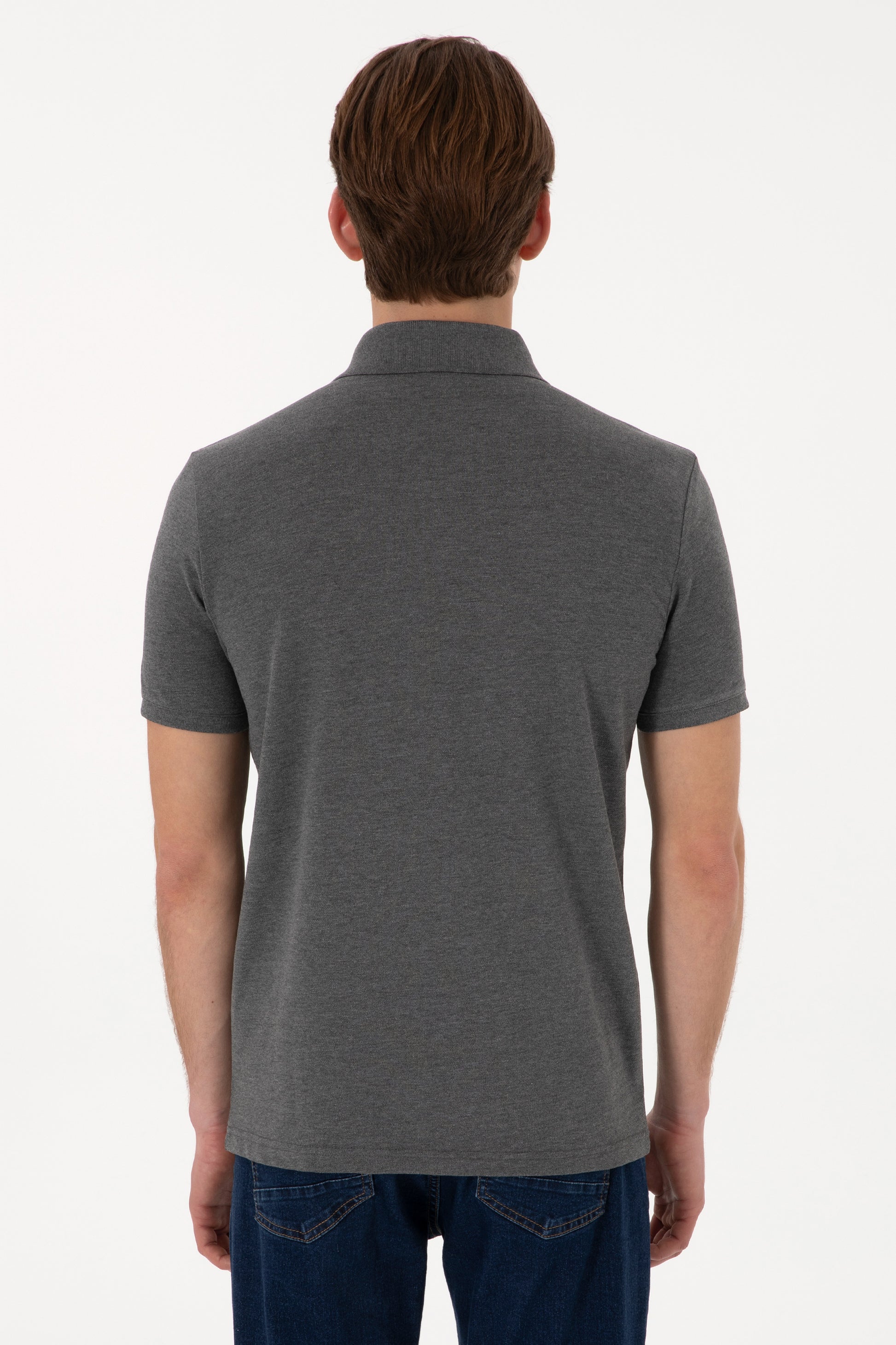 Men's Slim Fit Polo Neck Anthracite Melange Basic T-Shirt