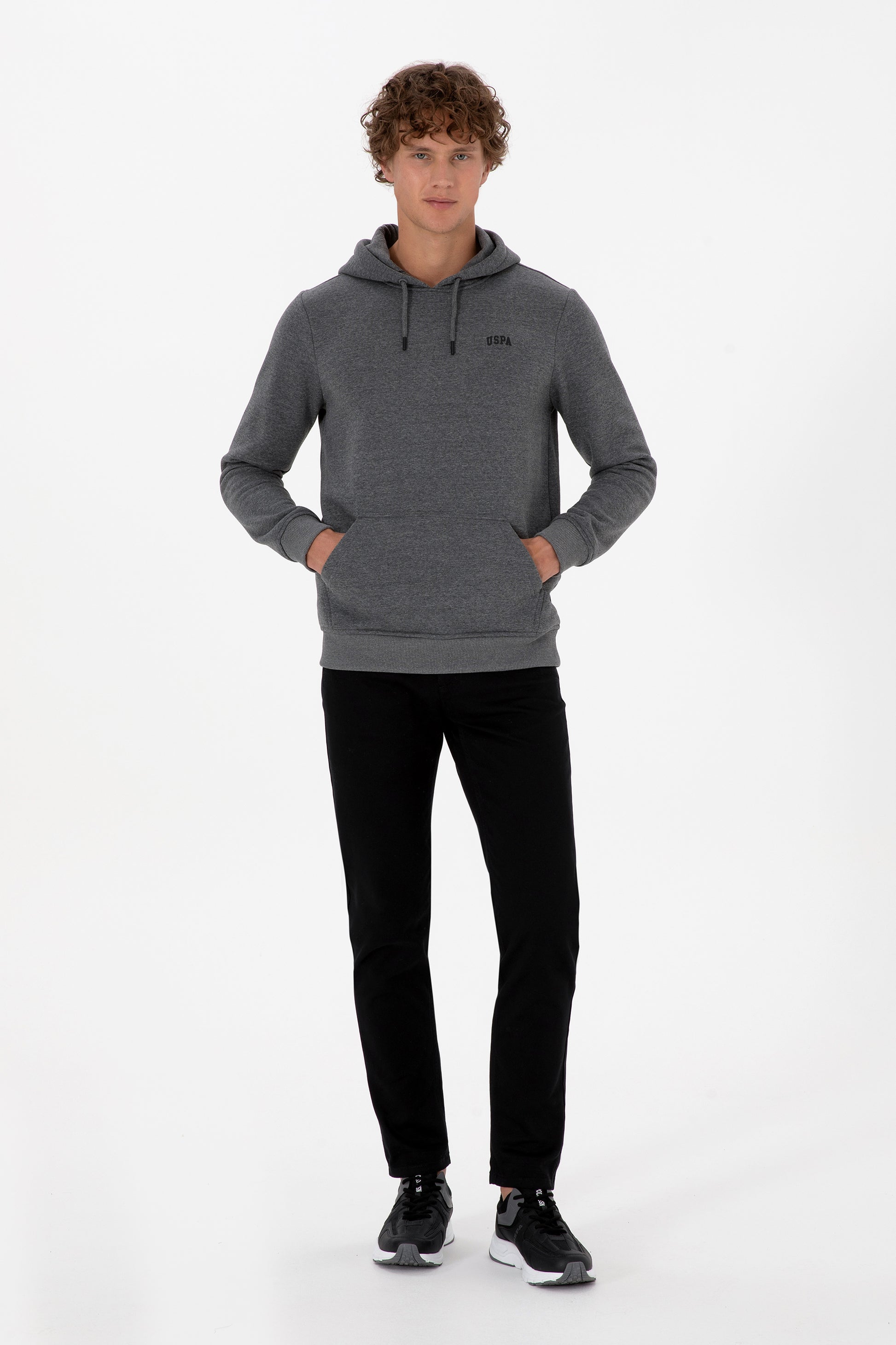 Erkek Regular Fit Kapüşonlu Antrasit Melanj Basic Sweatshirt