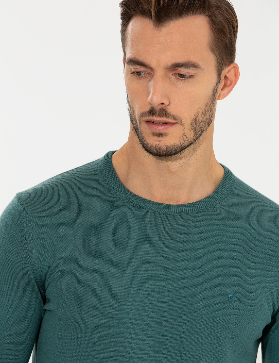 Green Slim Fit Crew Neck Basic Knitwear Sweater