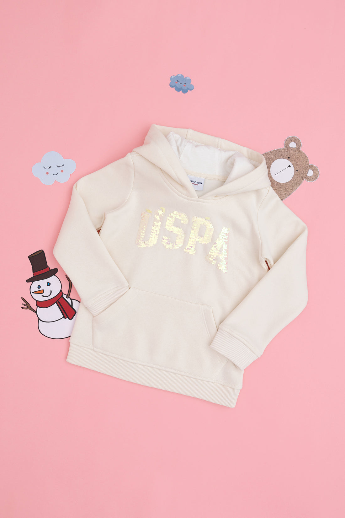 Girls' Cream Hooded Basic Sweatshirt