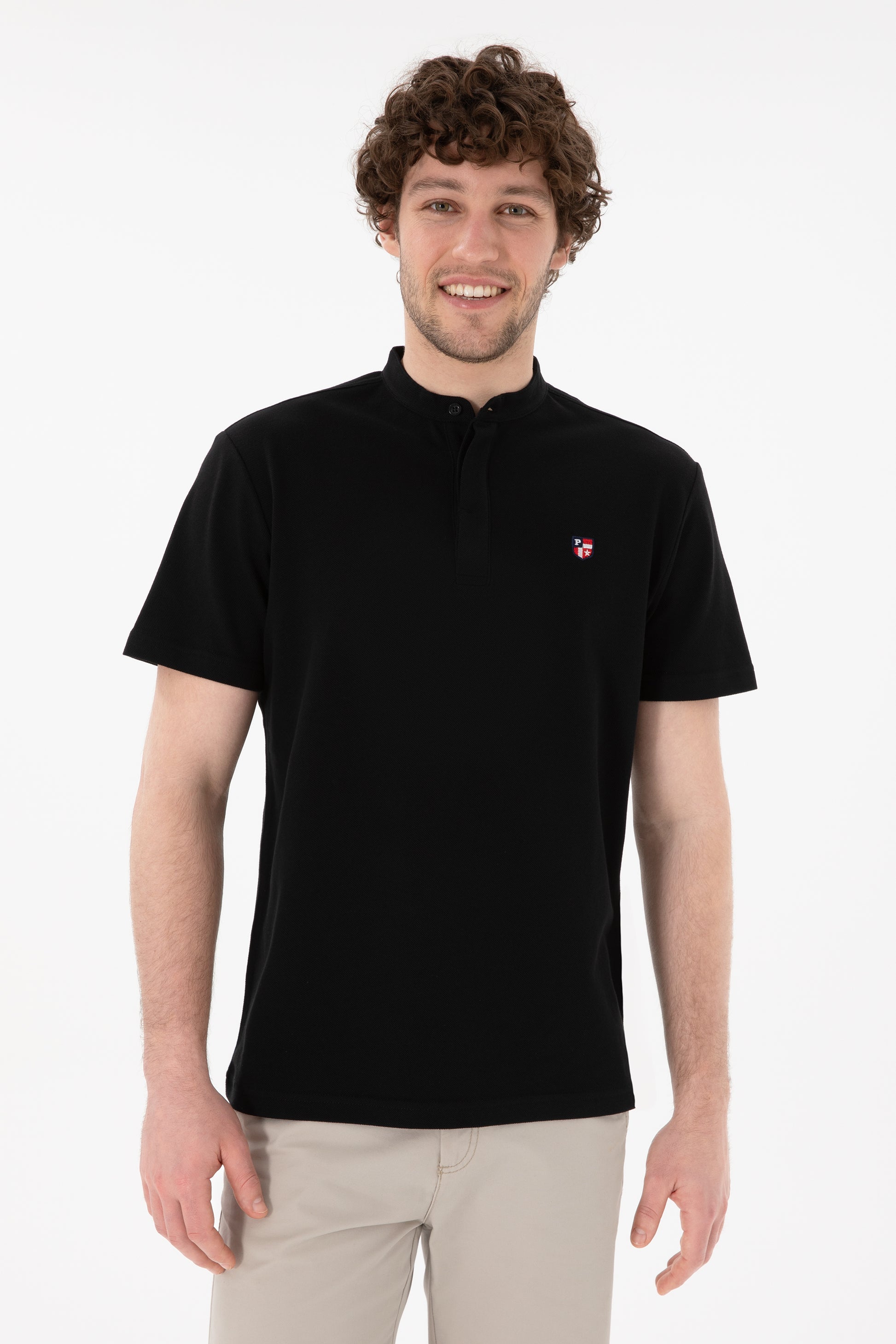 Men's Regular Fit Dominant Collar Black Basic T-Shirt