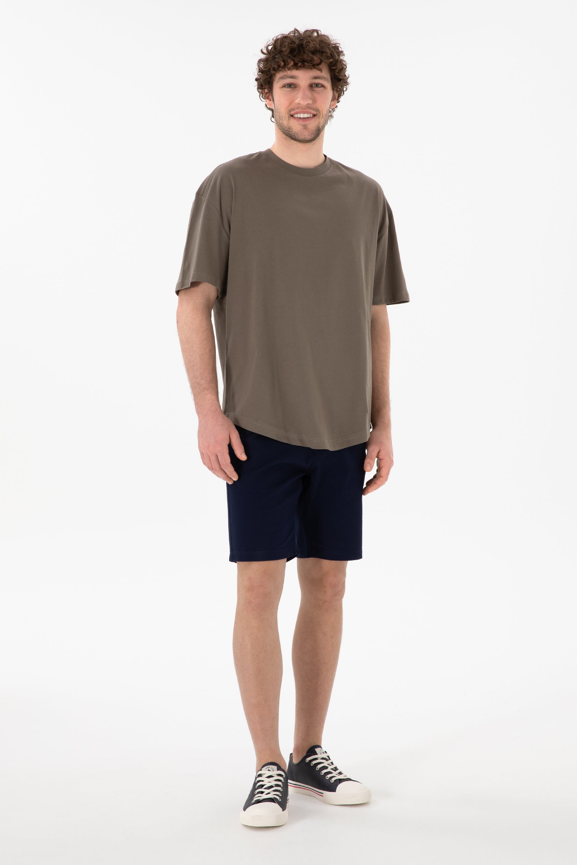 Men's Long Fit Crew Neck Mink Basic T-Shirt