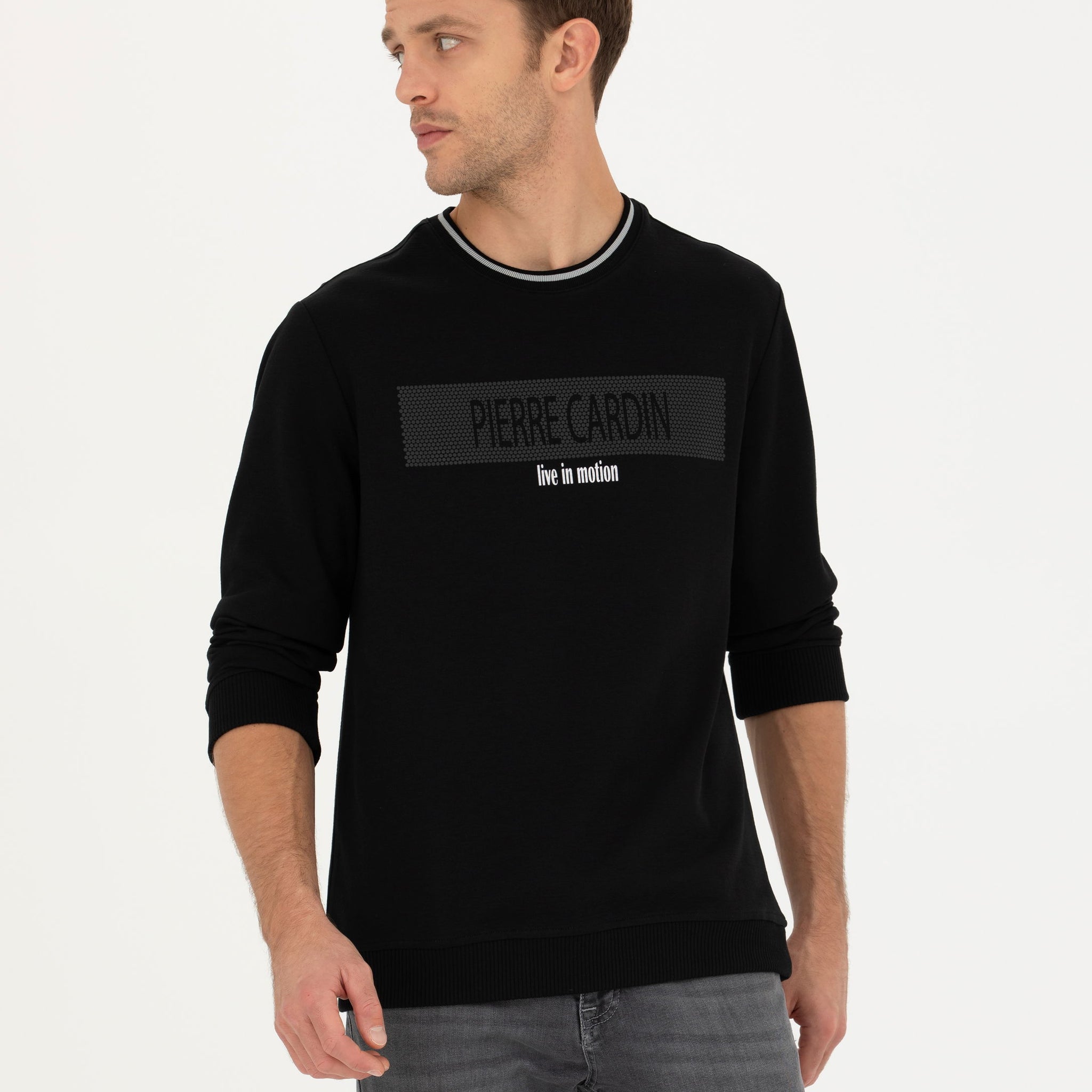 Black Regular Fit Crew Neck Sweatshirt