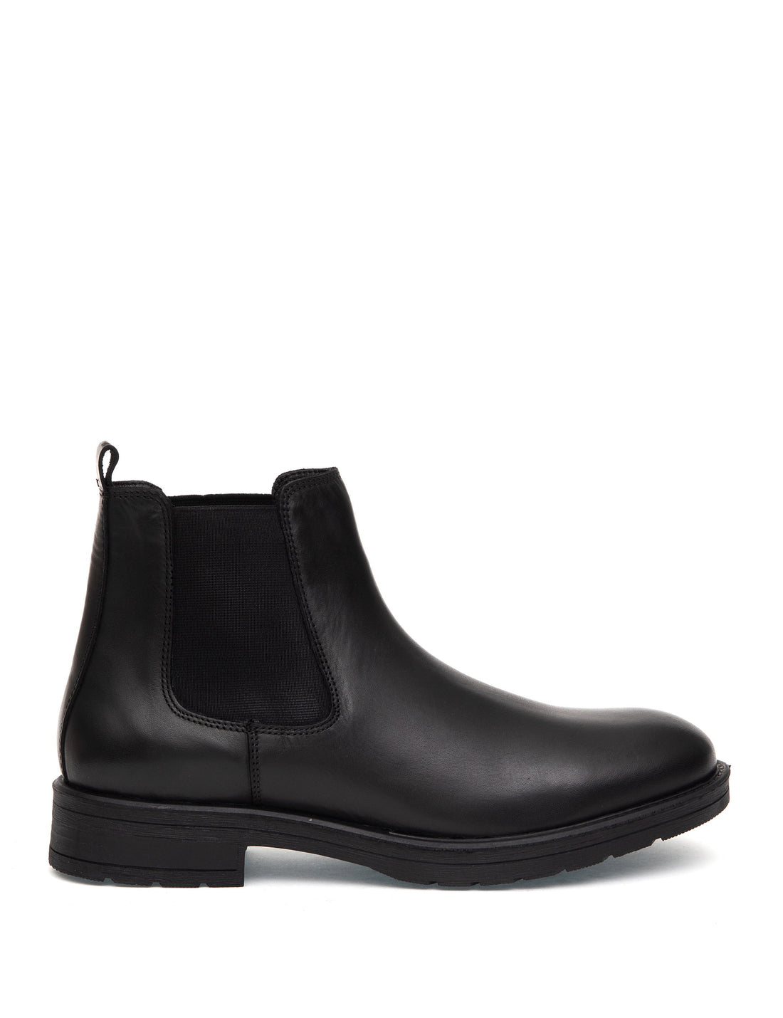 Black 100% Leather Rubber Sole Chelsea Boots