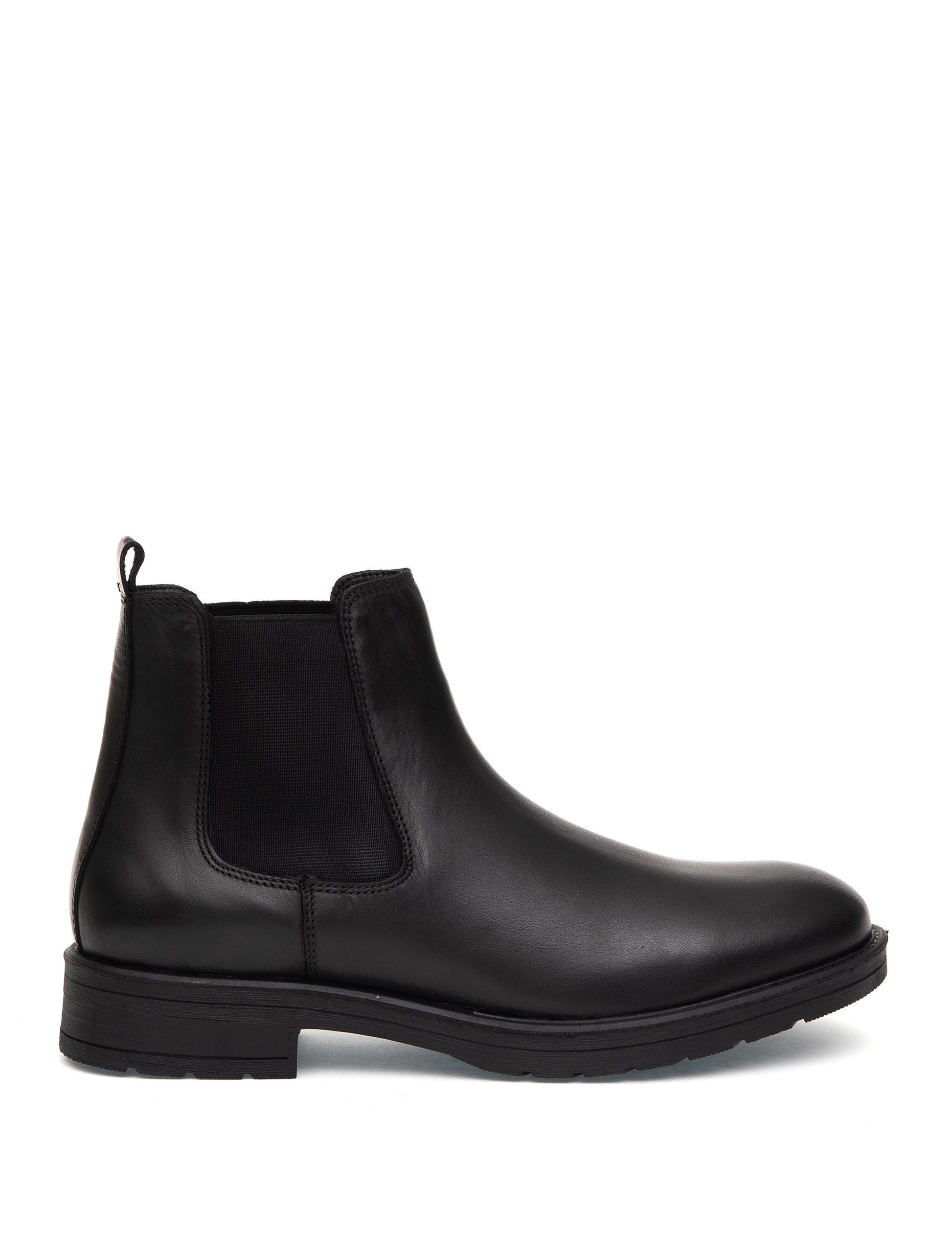 Black 100% Leather Rubber Sole Chelsea Boots