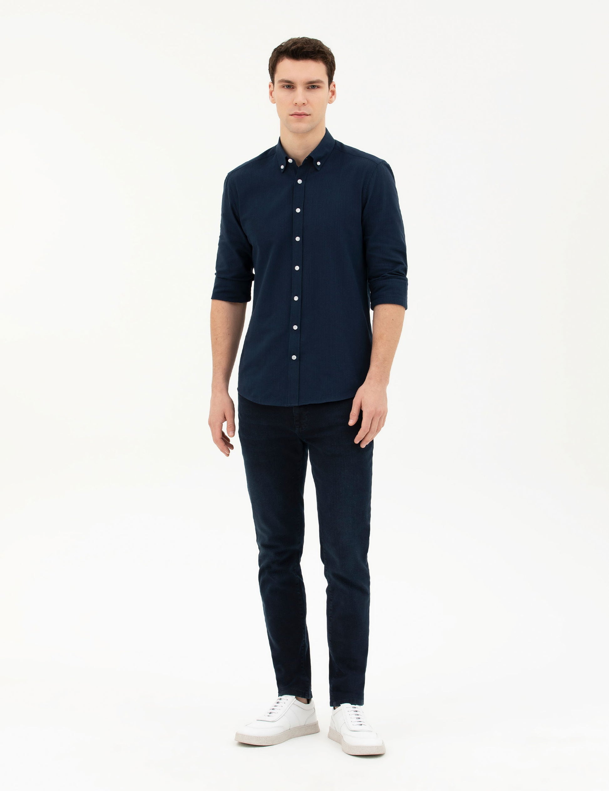 Navy Blue Slim Fit Long Sleeve Shirt