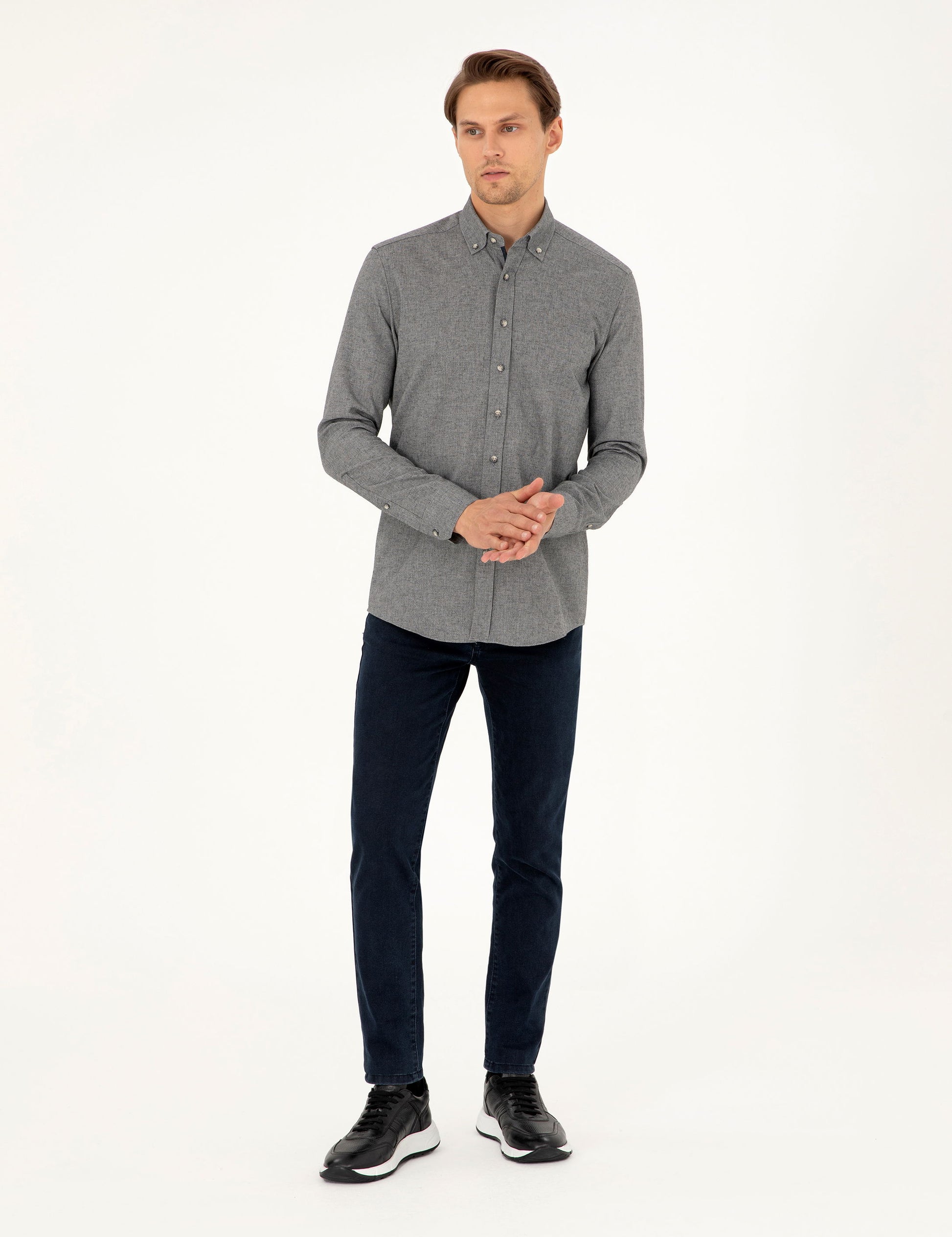 Grey Slim Fit Long Sleeve Shirt