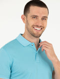 Light Blue Slim Fit Polo Neck Mercerized T-Shirt