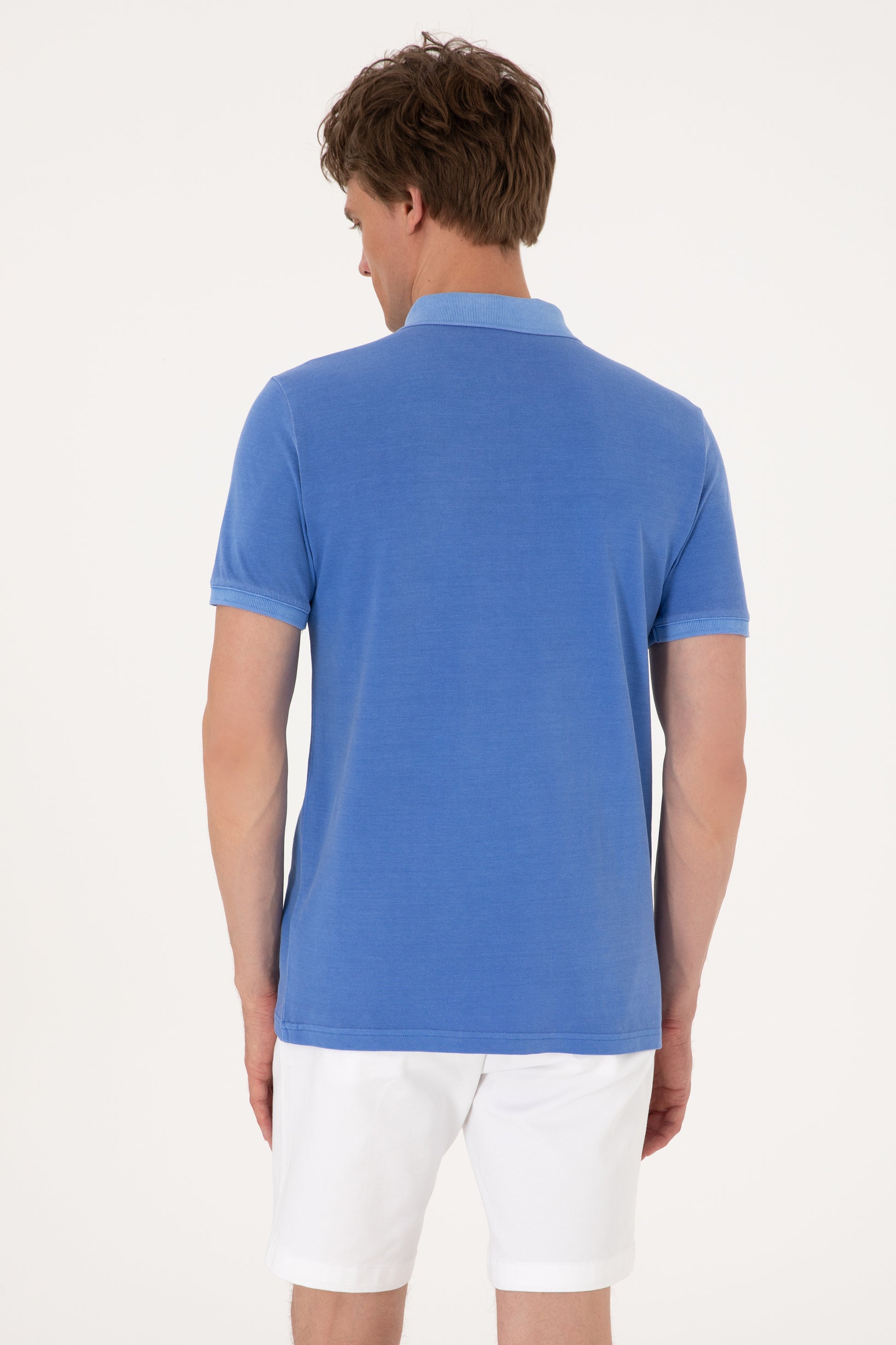 Men's Slim Fit Polo Neck Indigo Wash Basic T-Shirt