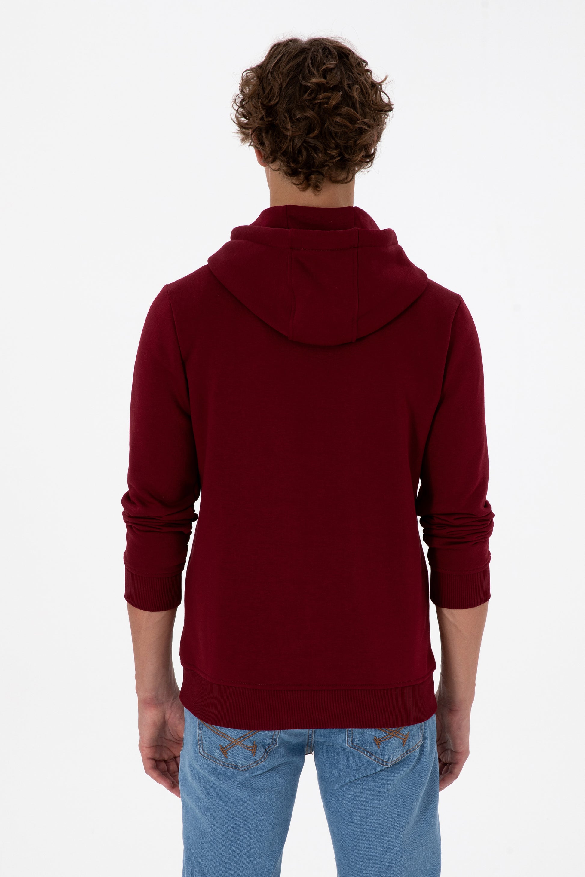 Erkek Regular Fit Kapüşonlu Bordo Basic Sweatshirt