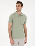 Cagla Green Slim Fit 100% Cotton Polo Neck Basic T-Shirt