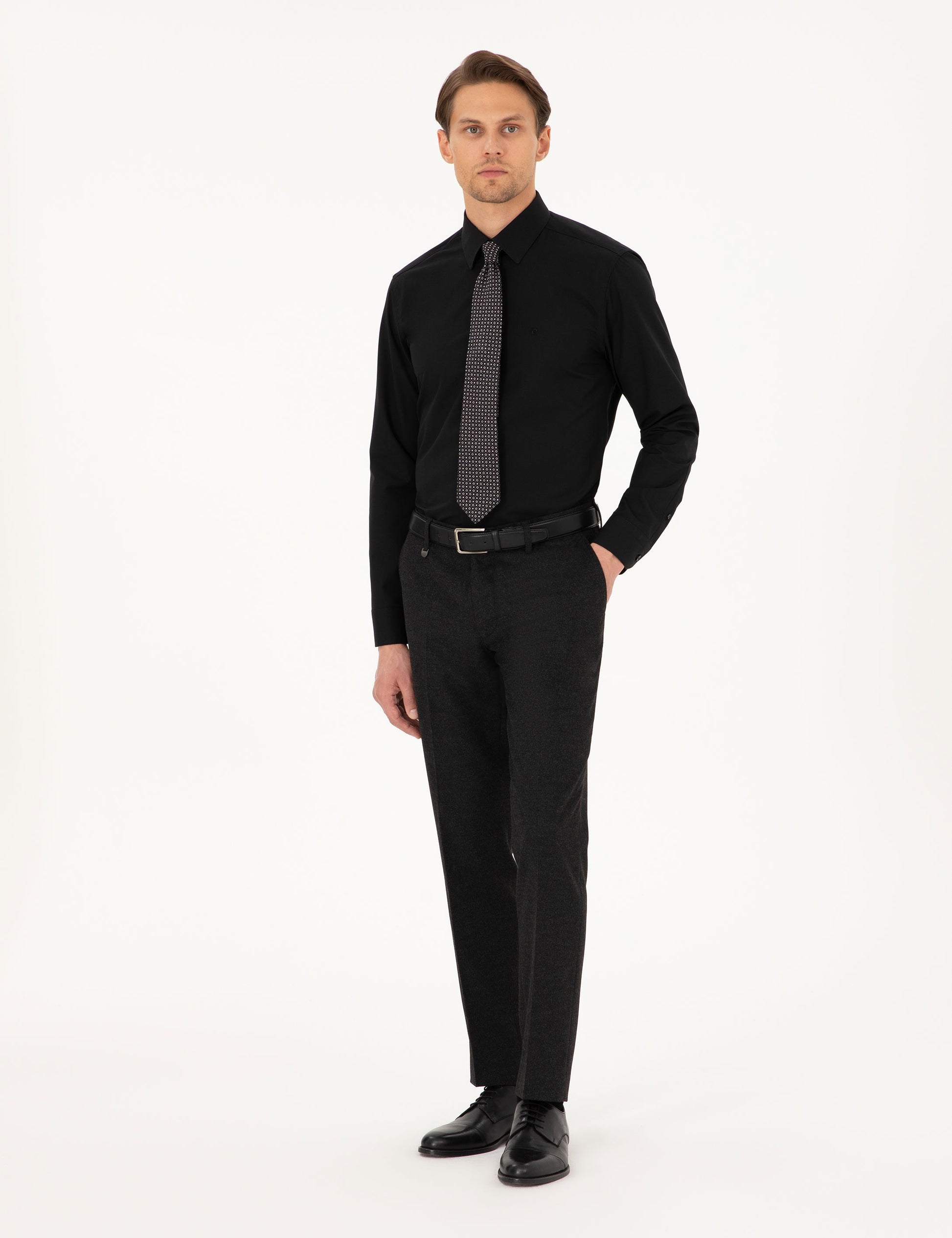 Black Regular Fit Long Sleeve Basic Shirt