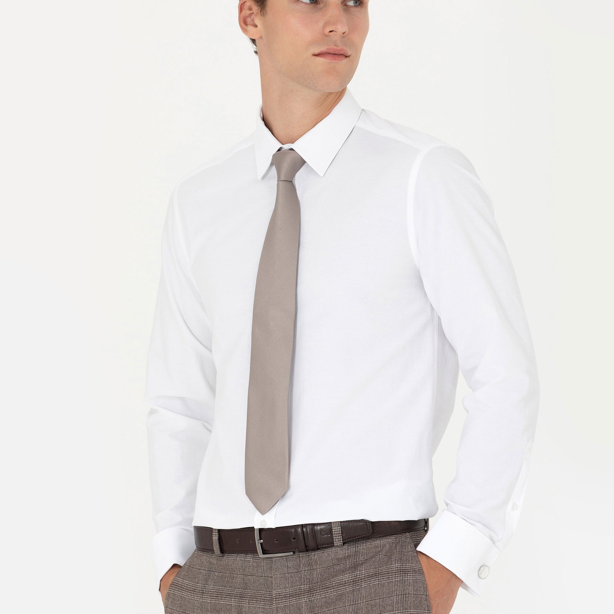 White Slim Fit Long Sleeve Basic Shirt
