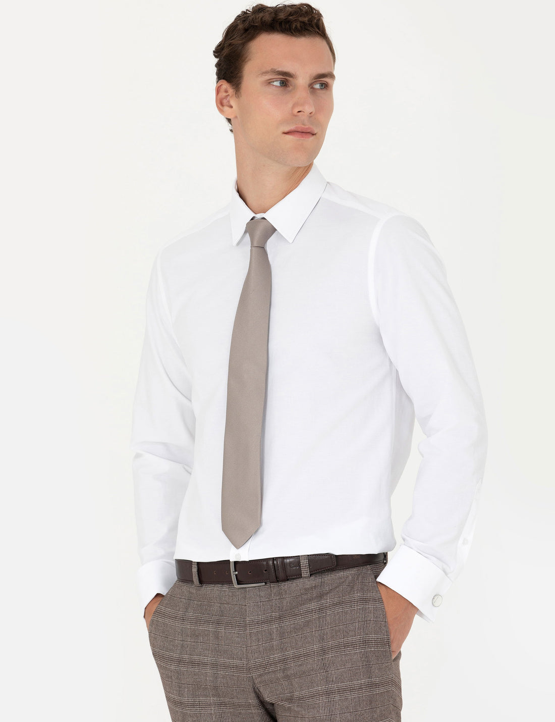 White Slim Fit Long Sleeve Basic Shirt