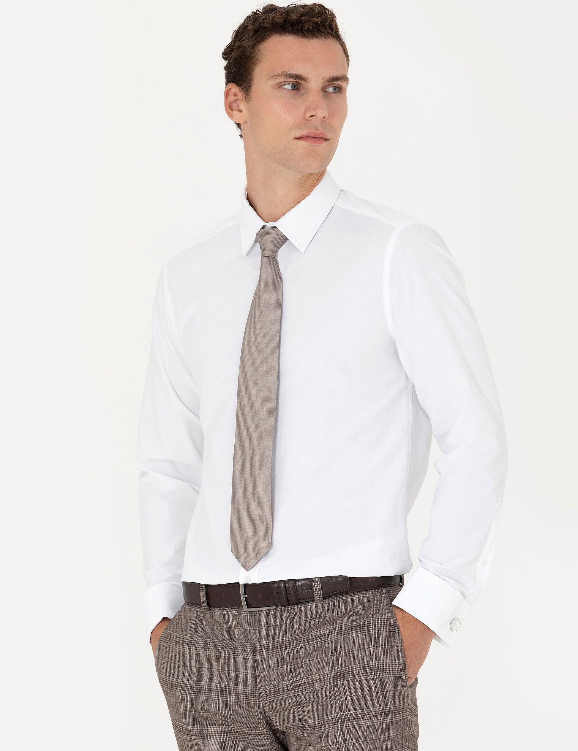White Slim Fit Long Sleeve Basic Shirt