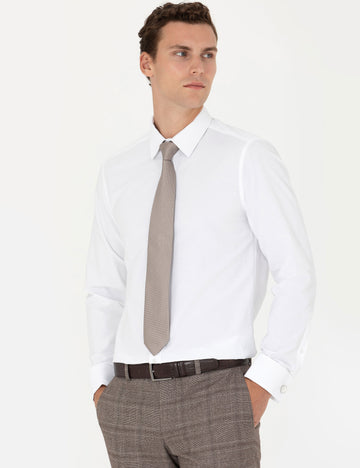 White Slim Fit Long Sleeve Basic Shirt