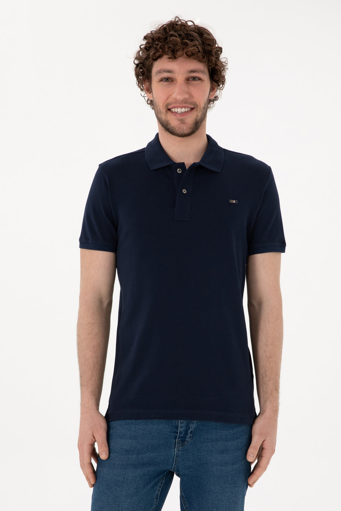 Men's Slim Fit Polo Neck Navy Basic T-Shirt