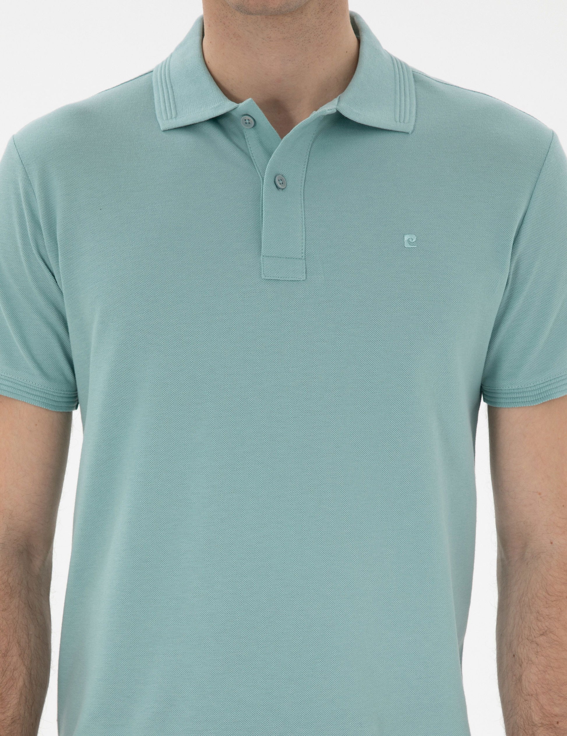 Dark Mint Slim Fit No-Fold Polo Neck Basic T-Shirt