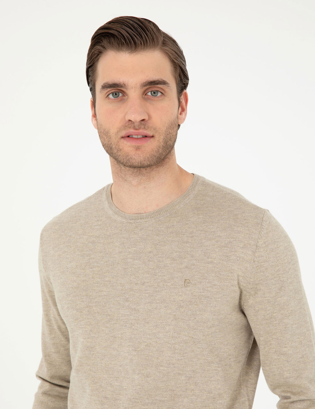 Sand Melange Slim Fit Crew Neck Basic Knitwear Sweater