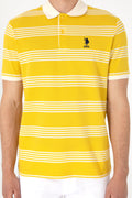 Men's Regular Fit Polo Neck Yellow Striped T-Shirt