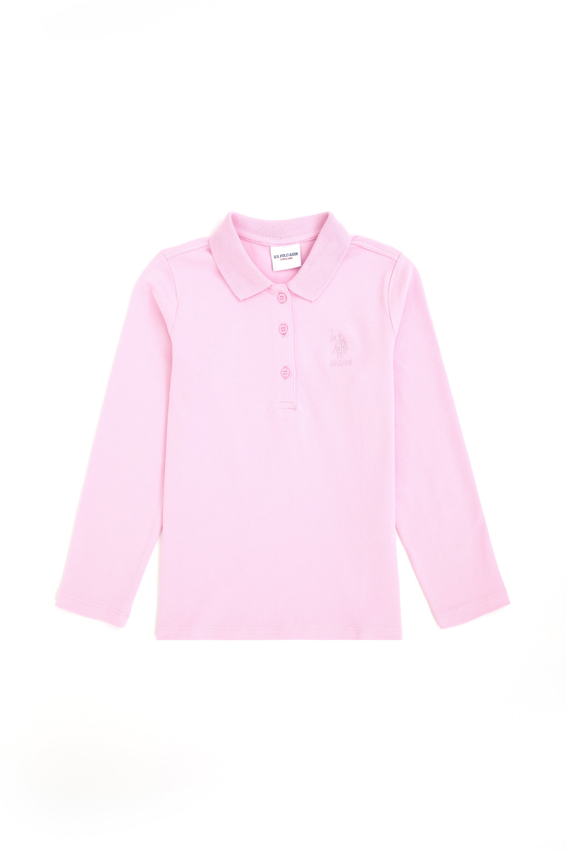 Girls' Pink Polo Neck Basic Sweatshirt