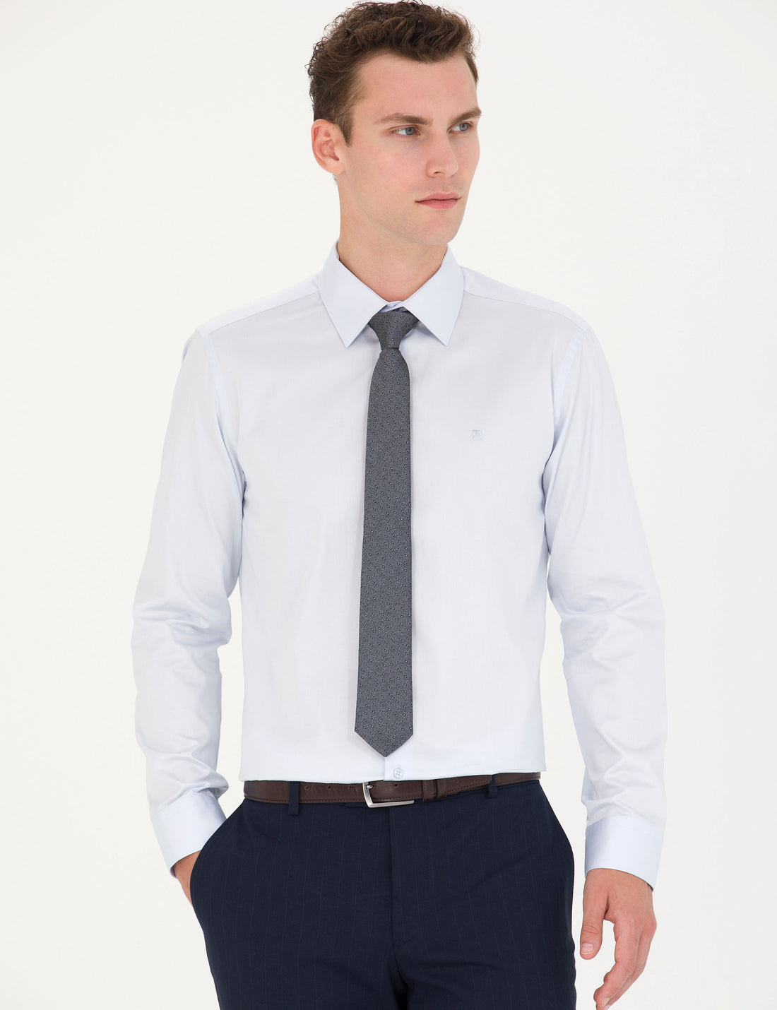 Light Blue Slim Fit Long Sleeve Basic Shirt