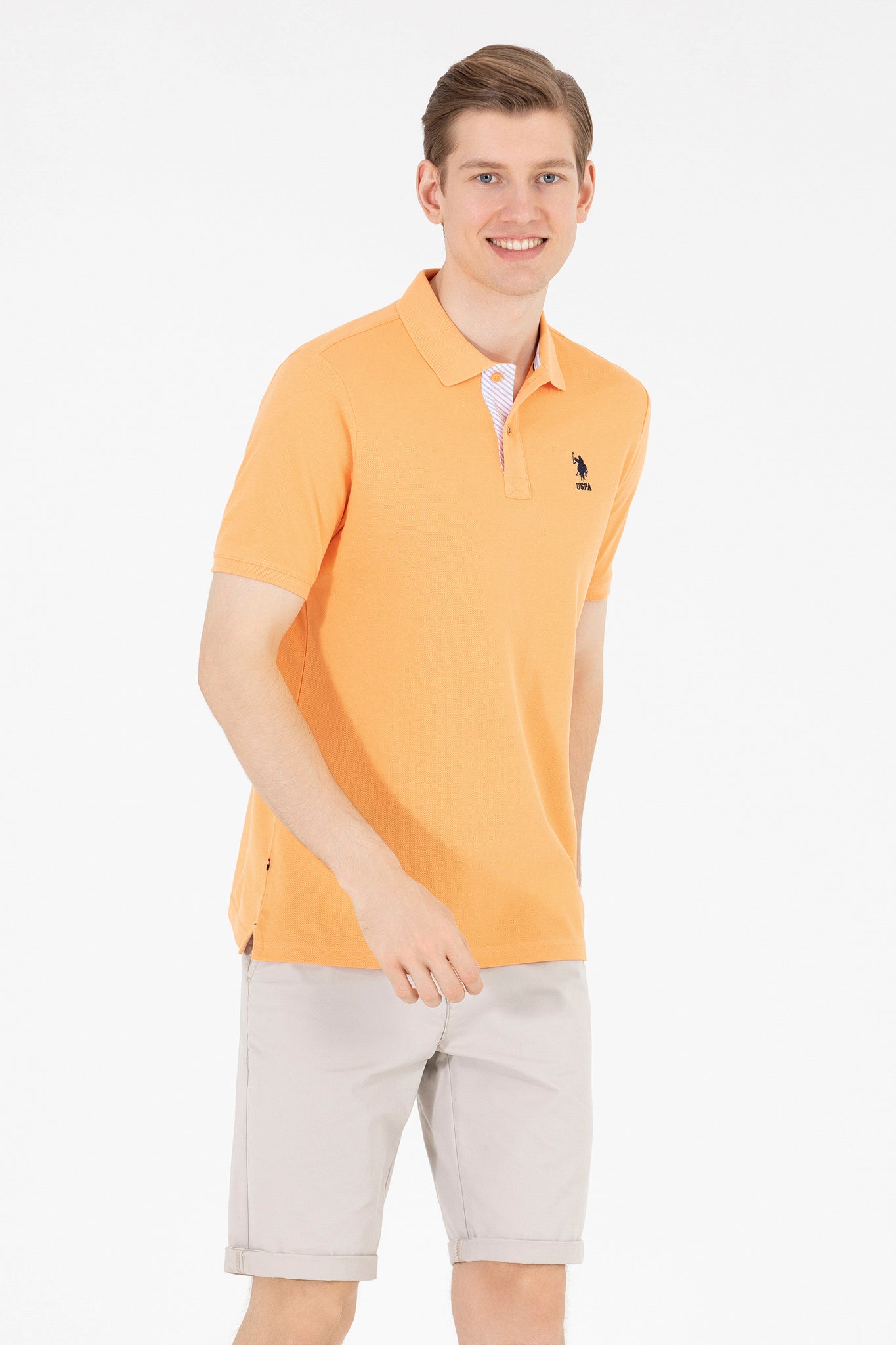 Men's Orange Basic Polo Neck T-Shirt