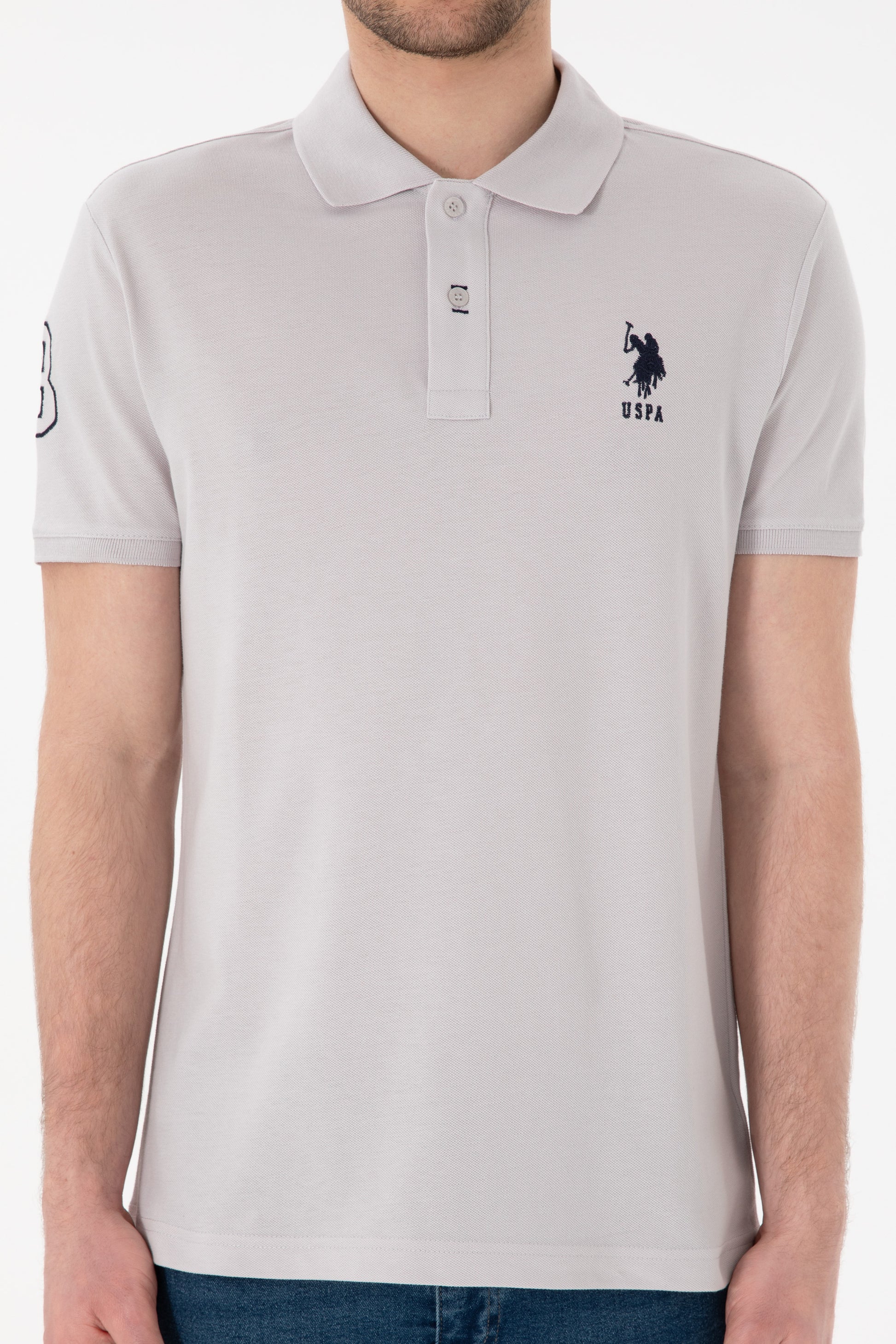 Men's Slim Fit Polo Neck Light Gray Basic T-Shirt