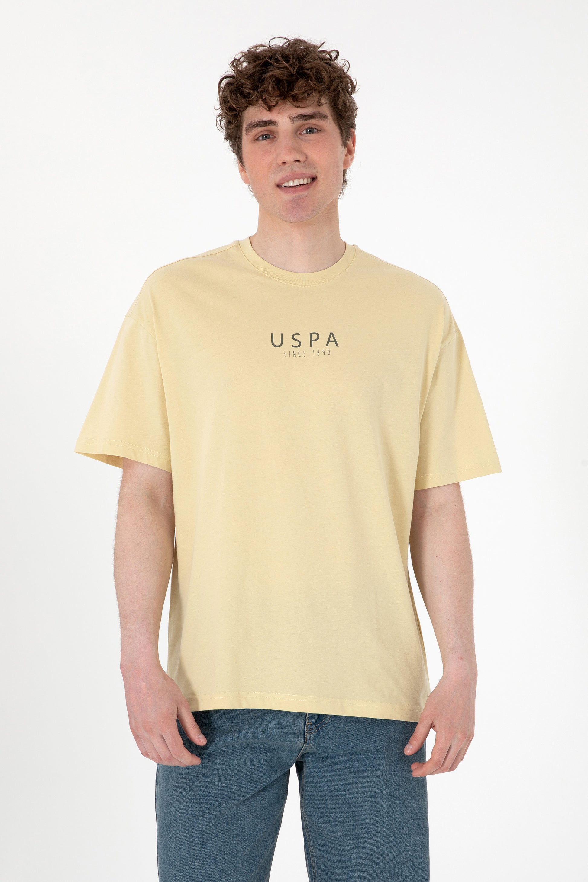 Men's Oversize Fit Crew Neck Light Khaki T-Shirt