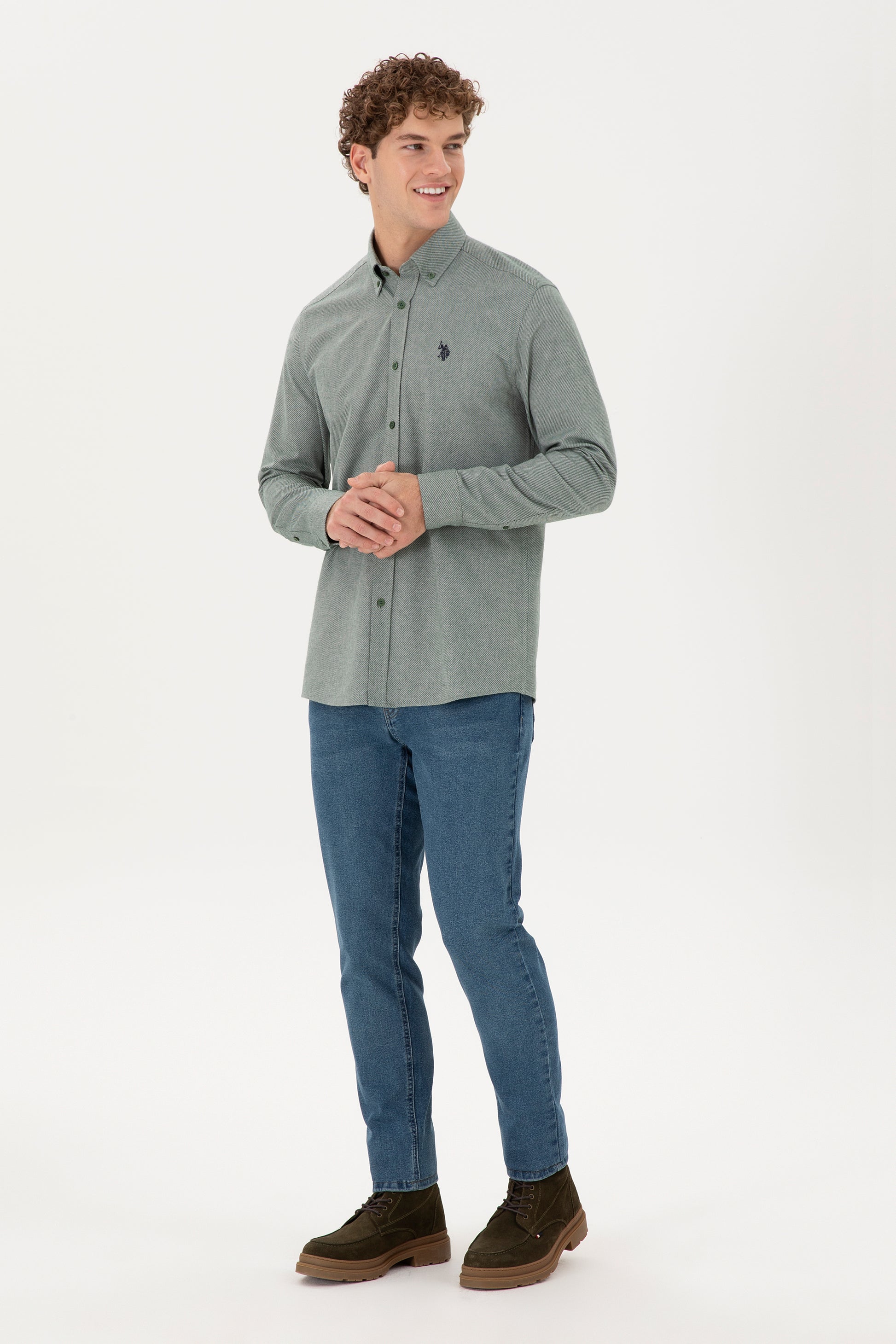 Men's Dark Green Long Sleeve Shirt