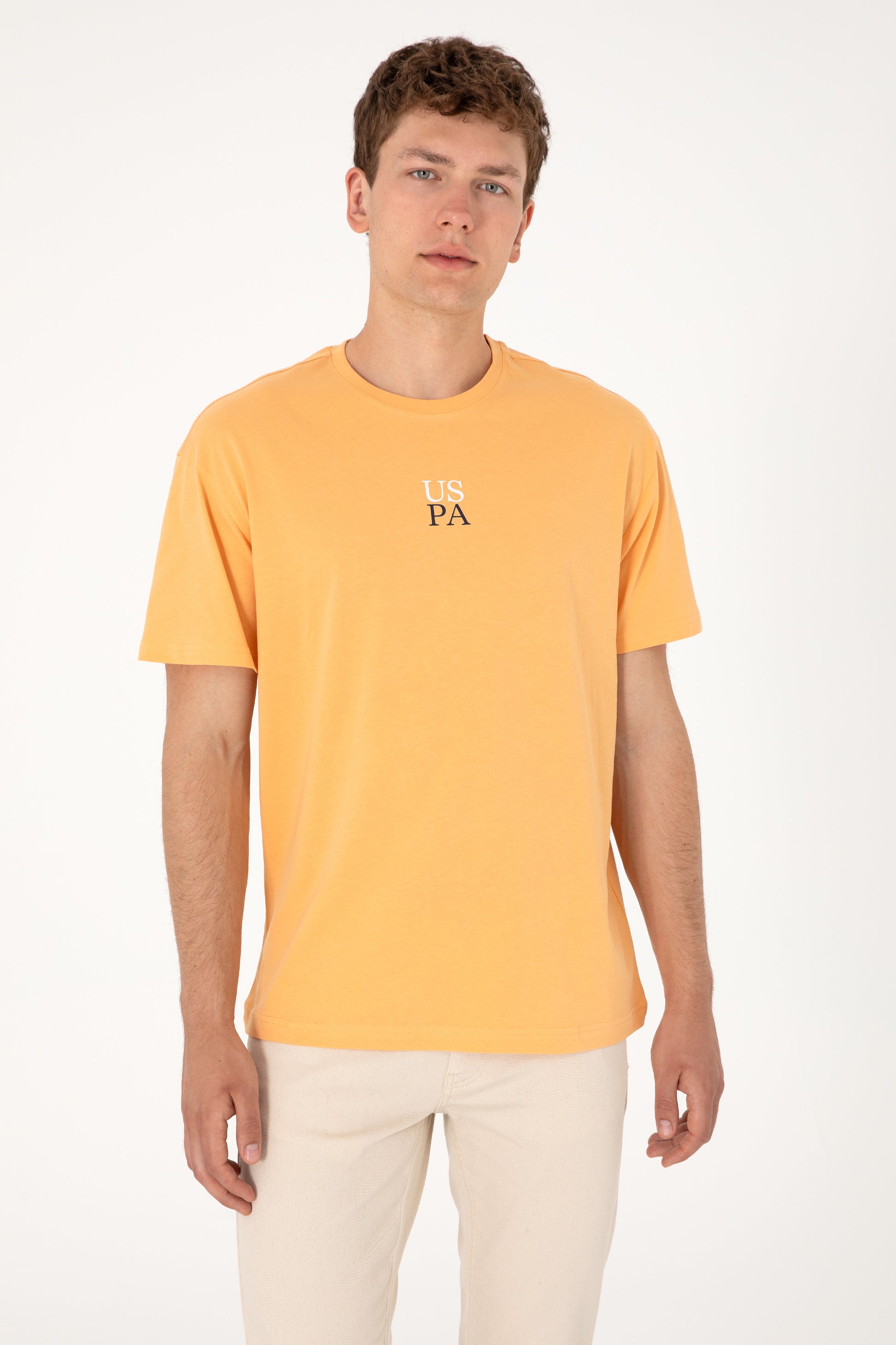 Men's Comfort Fit Crew Neck Orange T-Shirt