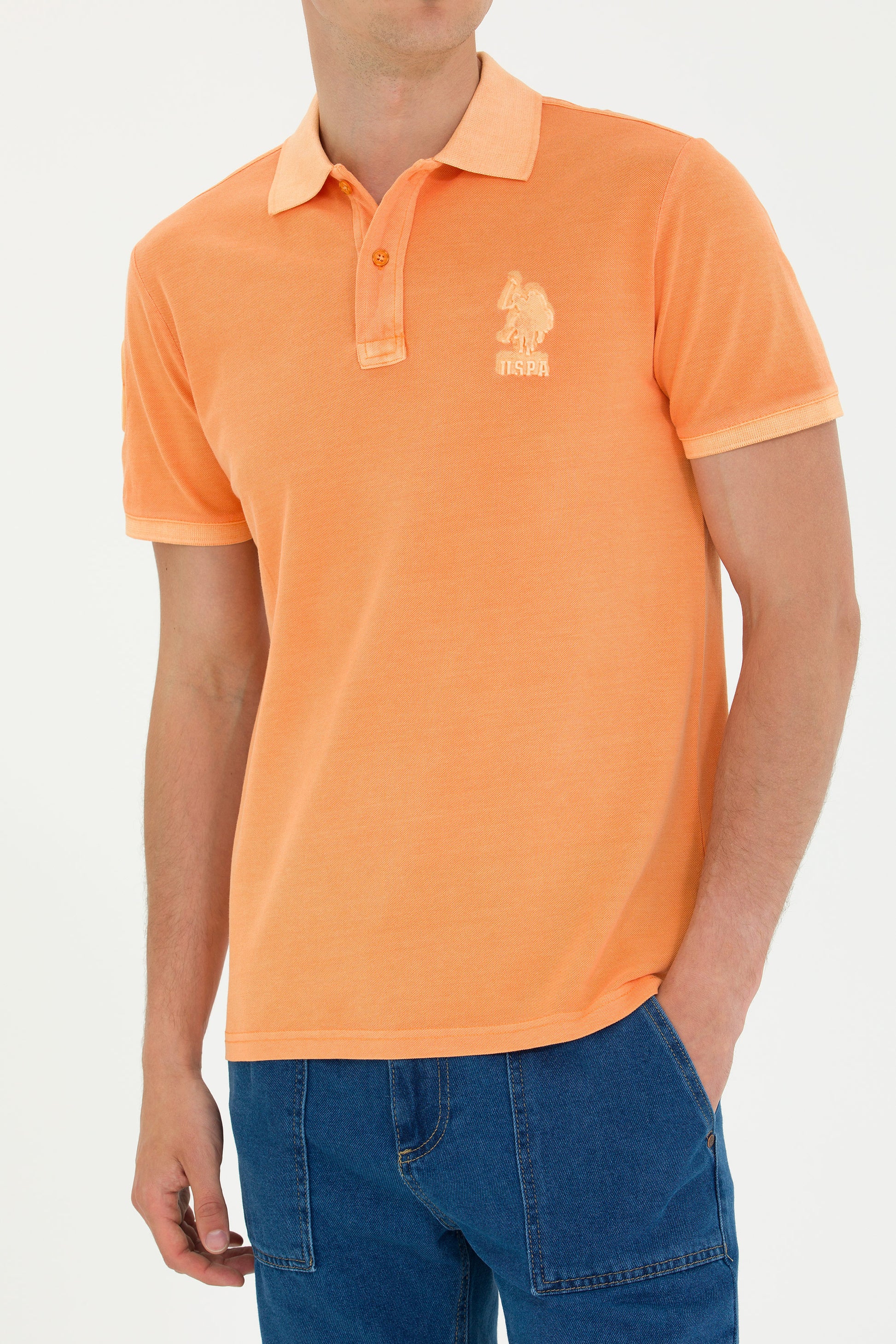 Men's Orange Basic Polo Neck T-Shirt