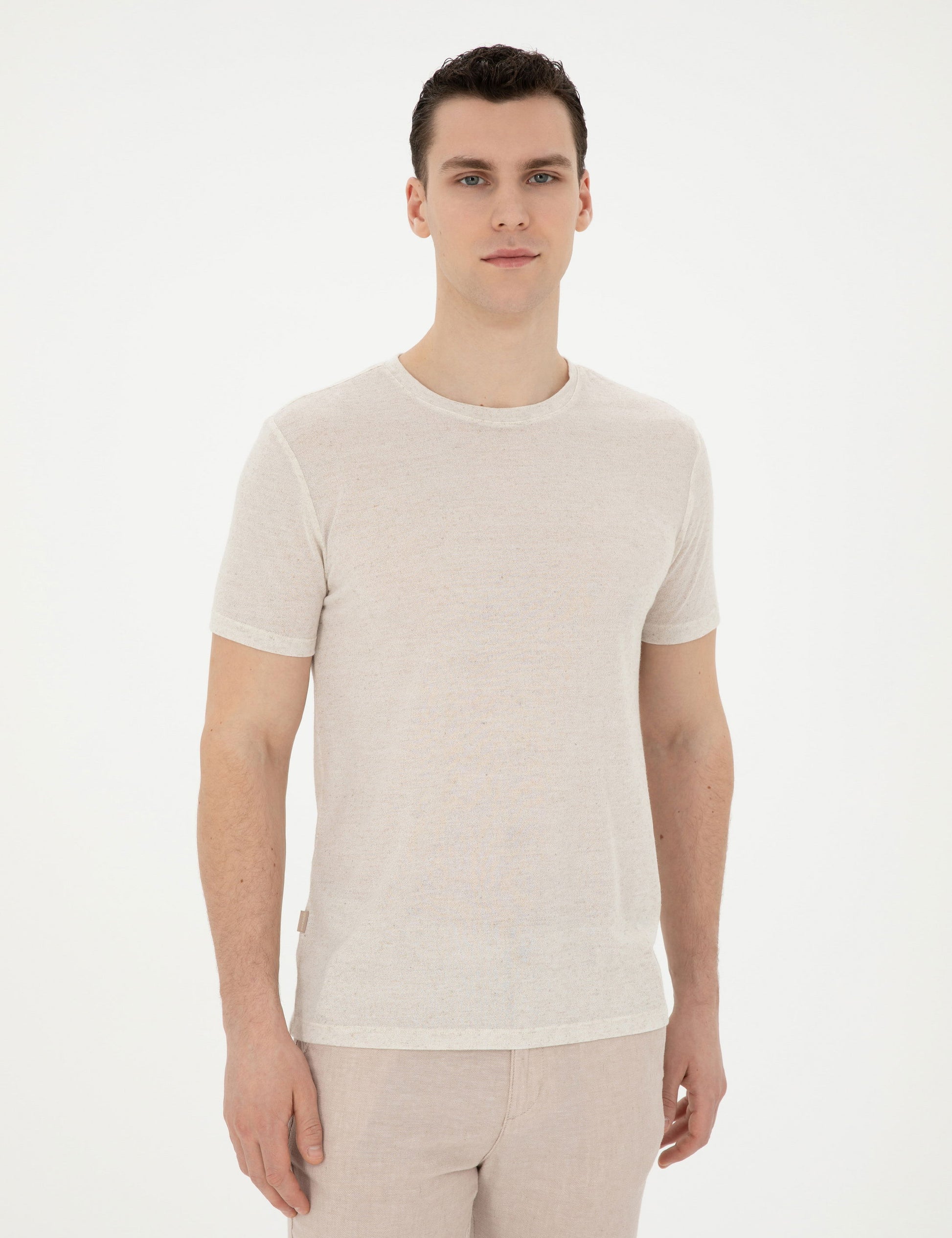 Beige Slim Fit Basic T-Shirt