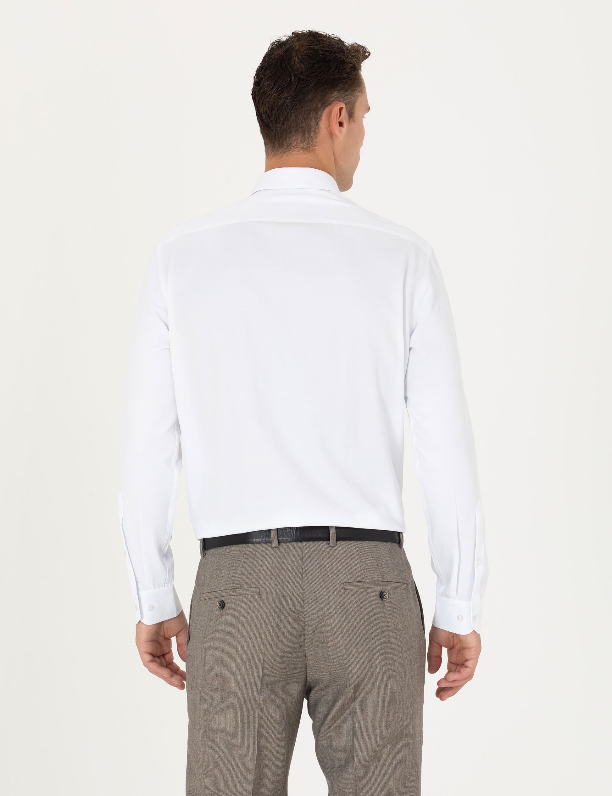 White Regular Fit Long Sleeve Basic Shirt