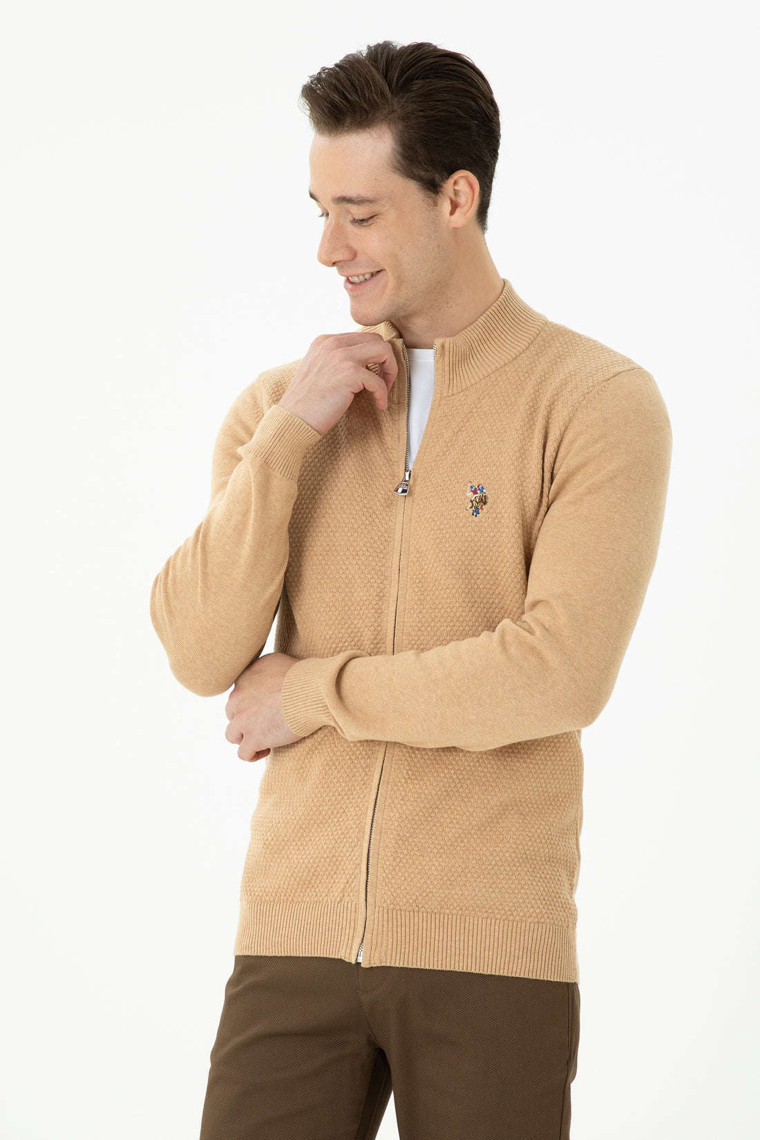 Men's Sand Melange Basic Knitwear Cardigan