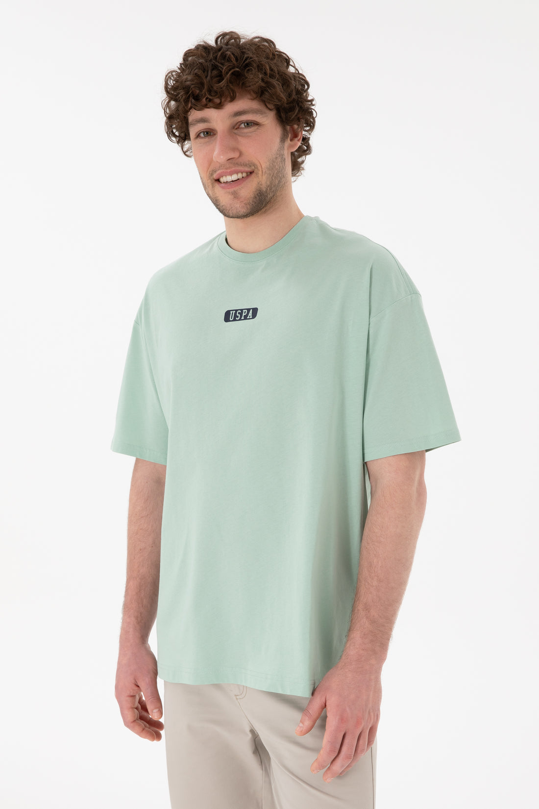 Men's Oversize Fit Crew Neck Water Green T-shirt