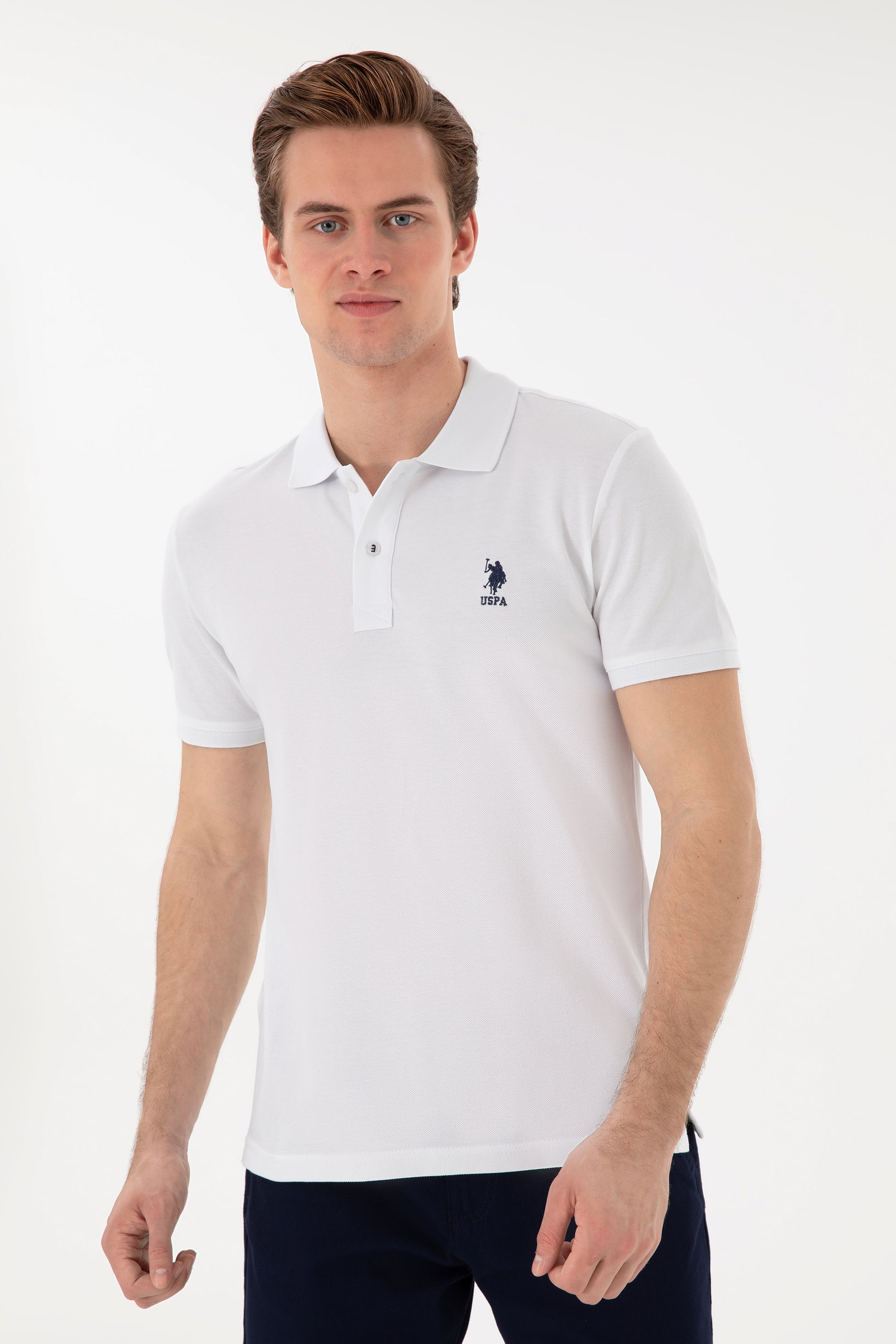Men's Slim Fit Polo Neck White Basic T-Shirt