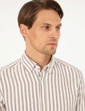Brown Regular Fit Striped Long Sleeve Shirt