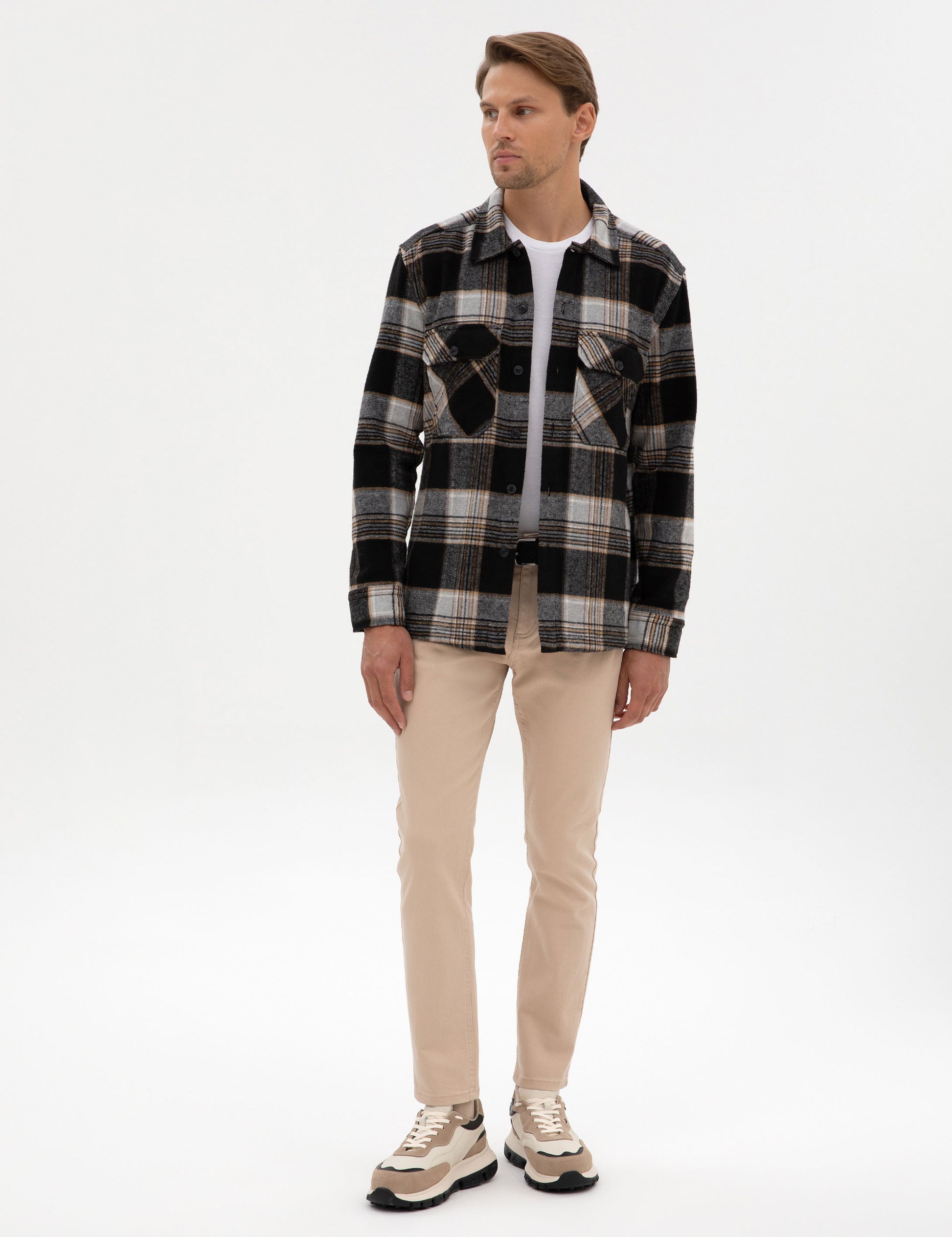 Black Classic Collar Double Pockets Lumberjack Shirt Jacket