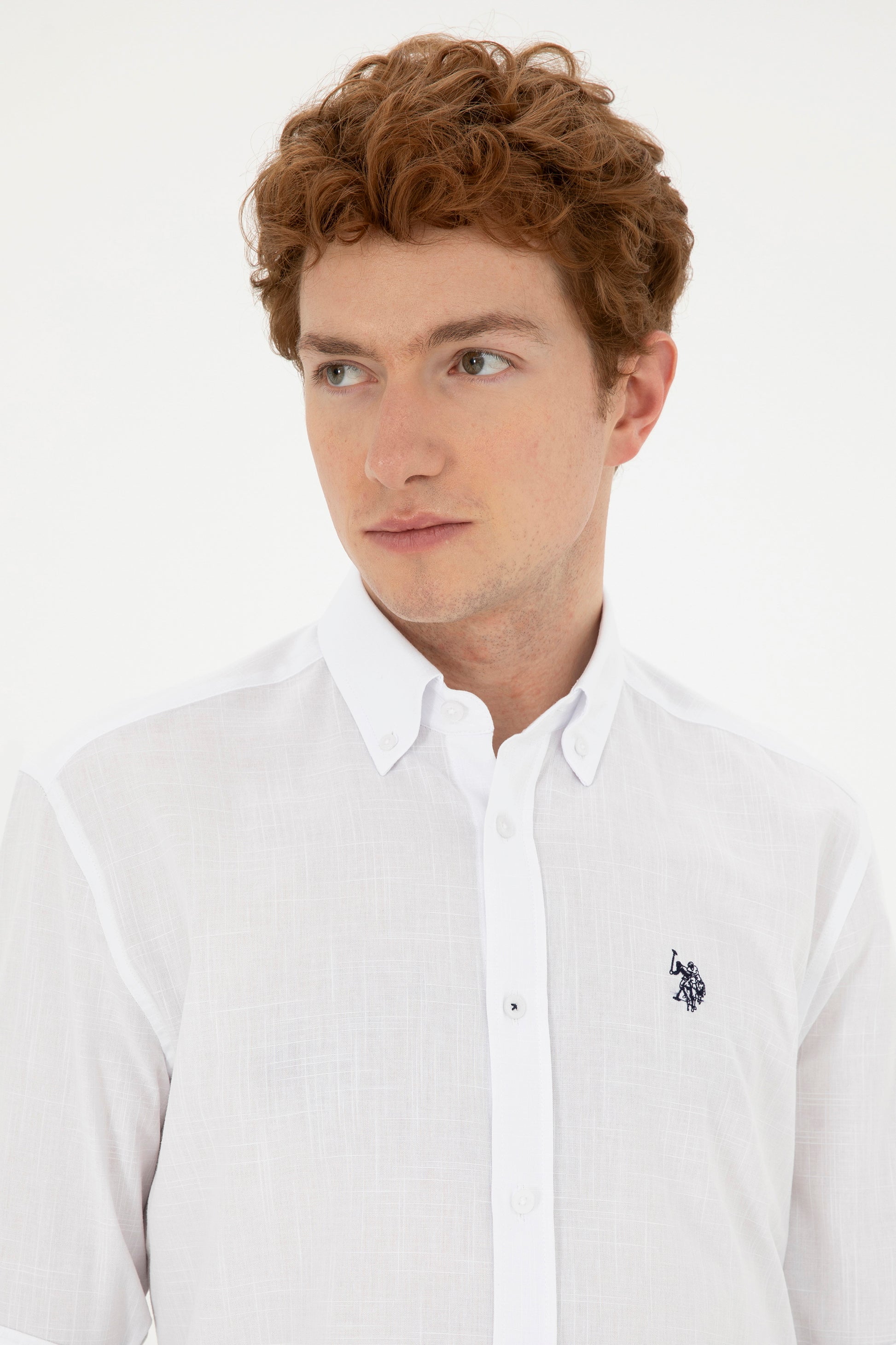 Men's Linen Look White Basic Shirt