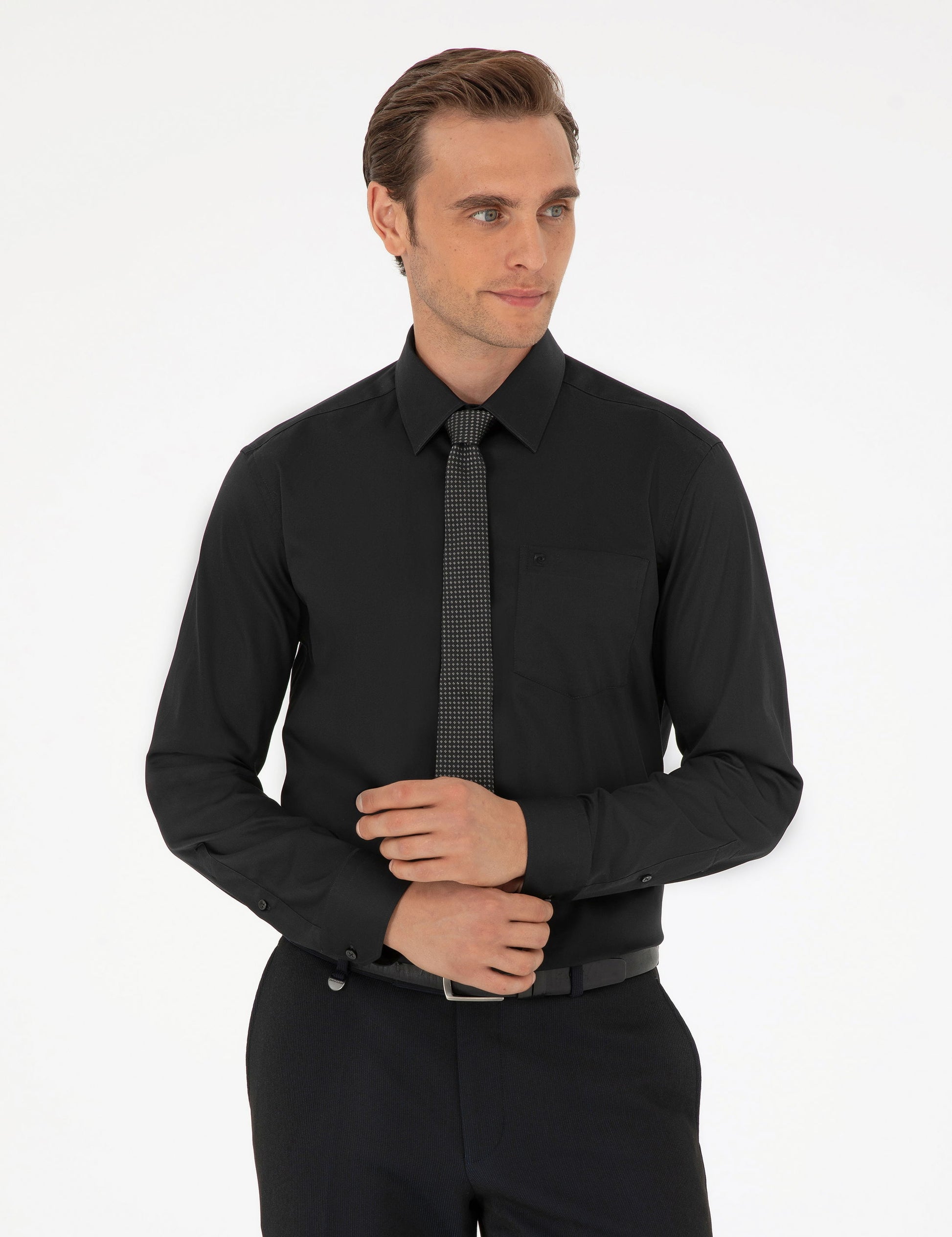 Black Regular Fit Long Sleeve Basic Shirt