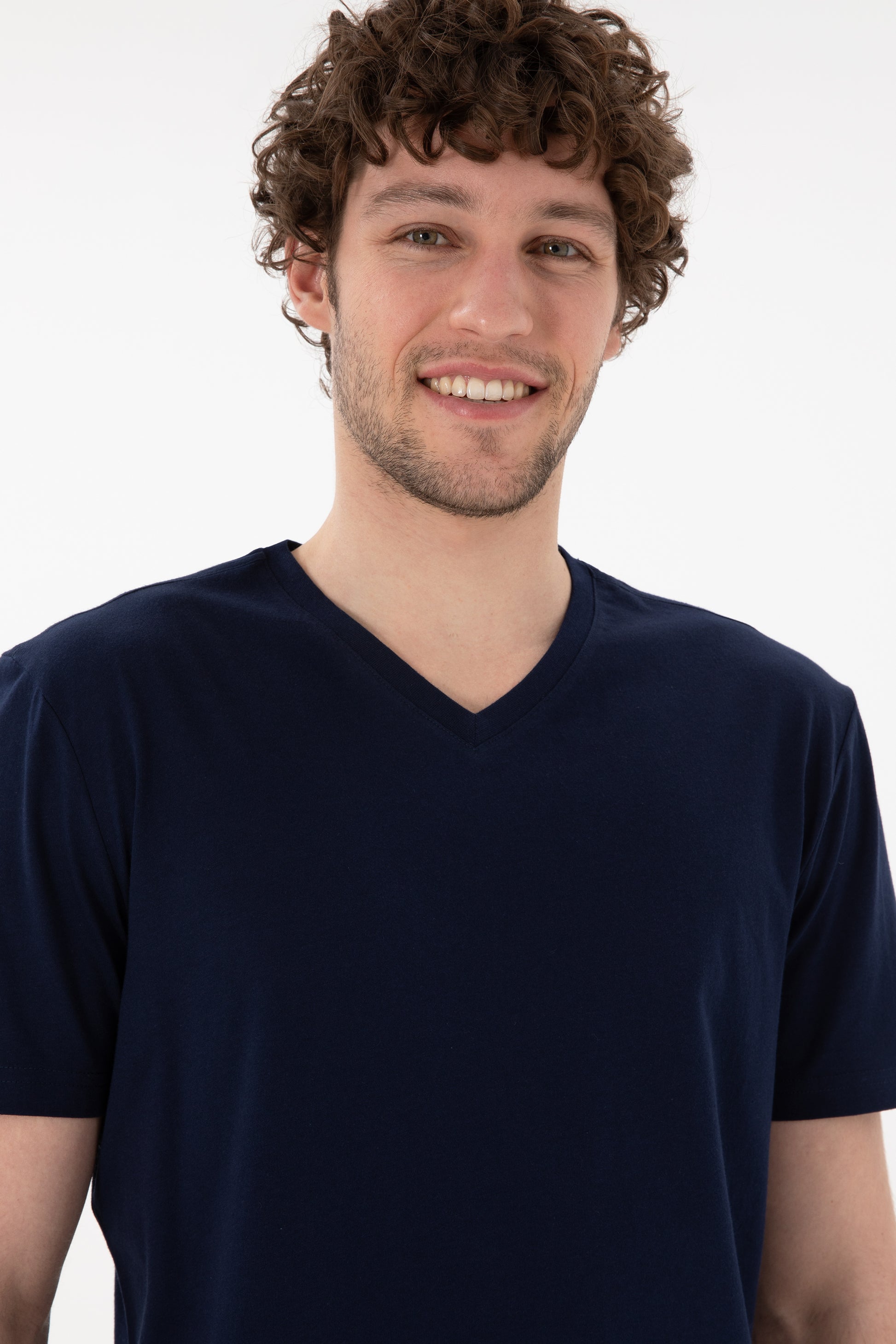 Men's Regular Fit V-Neck Navy Basic T-Shirt